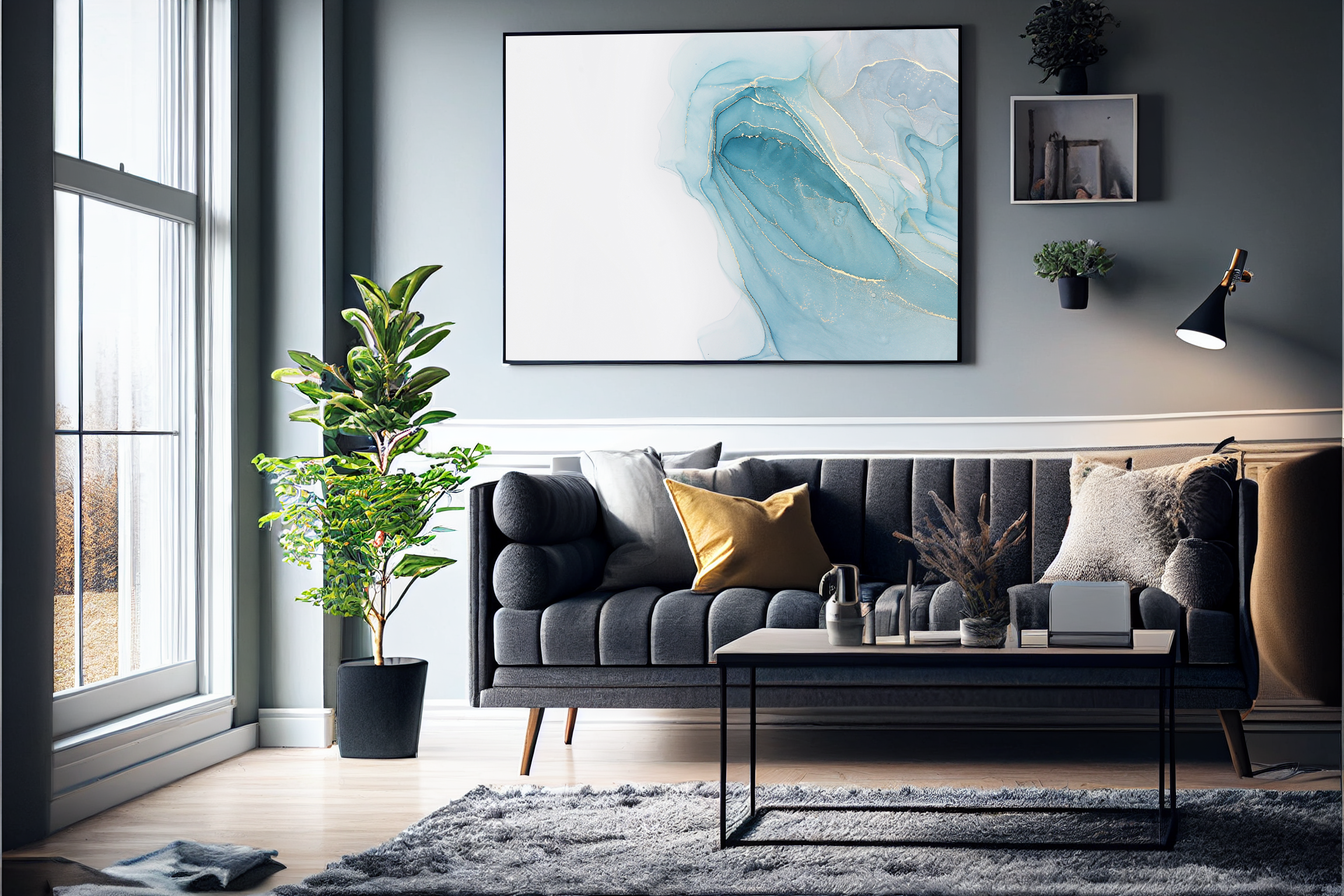 Abstrakt Blå Marble No1 - Plakat/Lærred - Just Karikatur