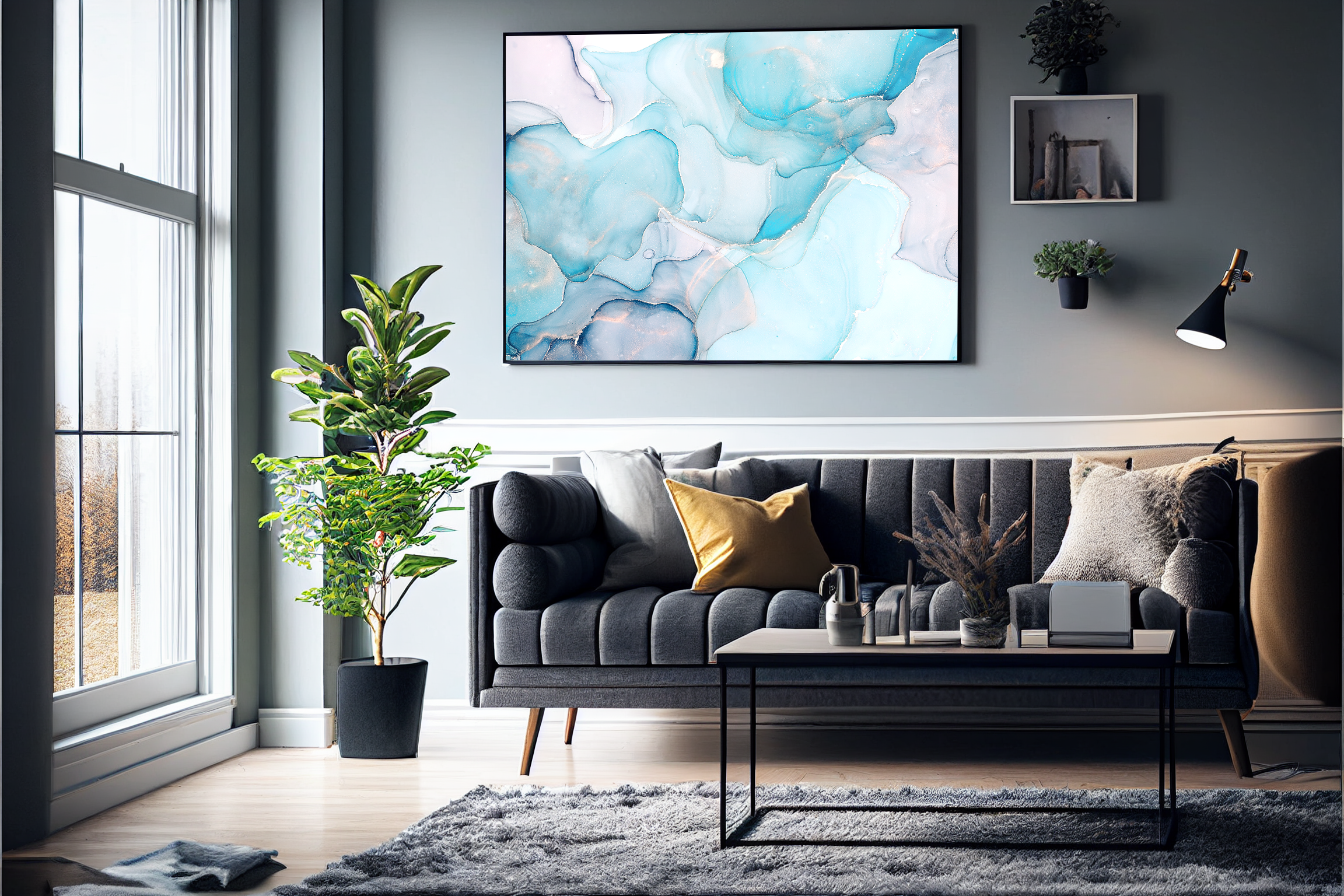 Abstrakt Blå Marble No10 - Plakat/Lærred - Just Karikatur