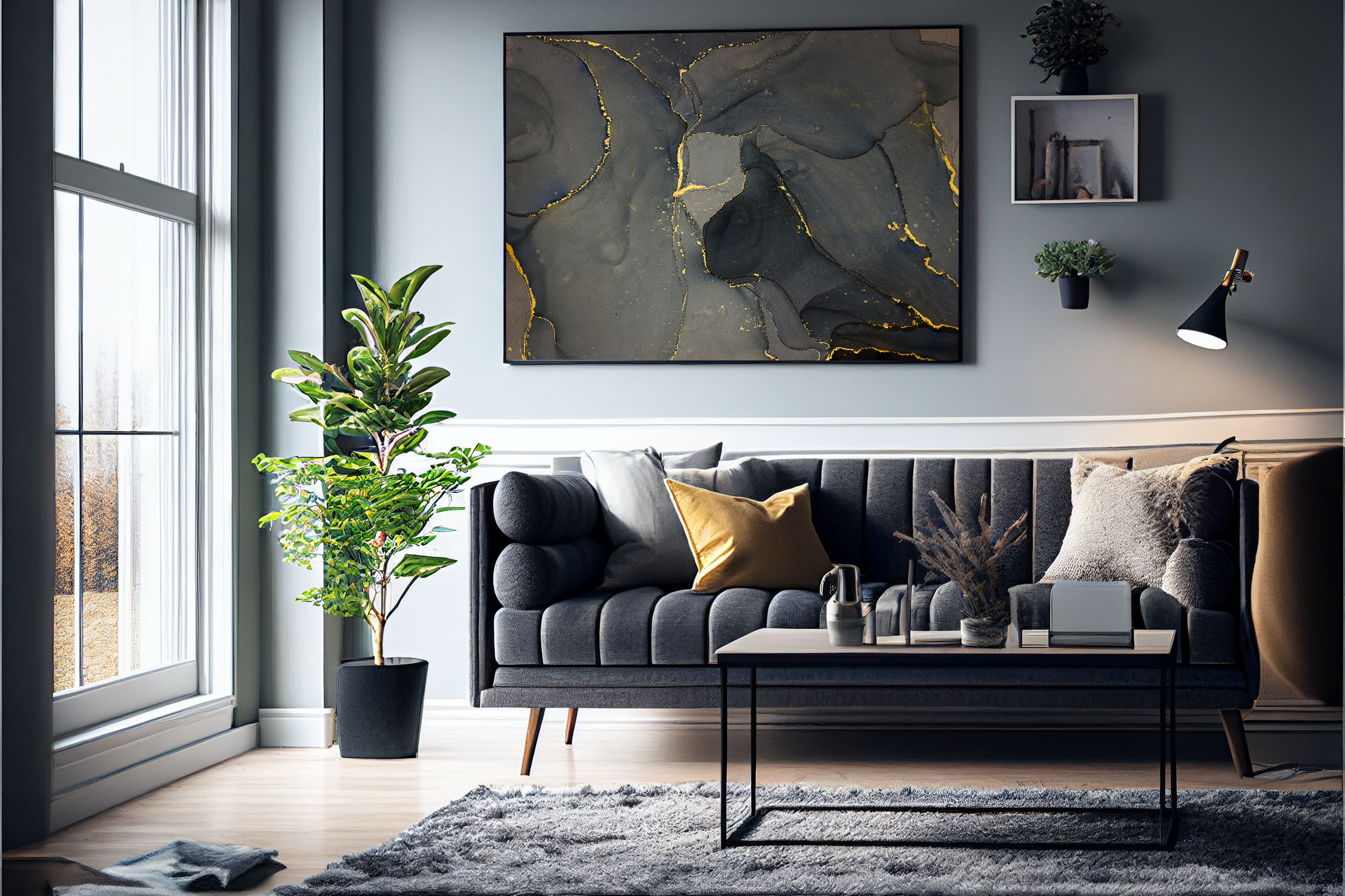 Abstrakt Sort Marble No1 - Plakat/Lærred - Just Karikatur