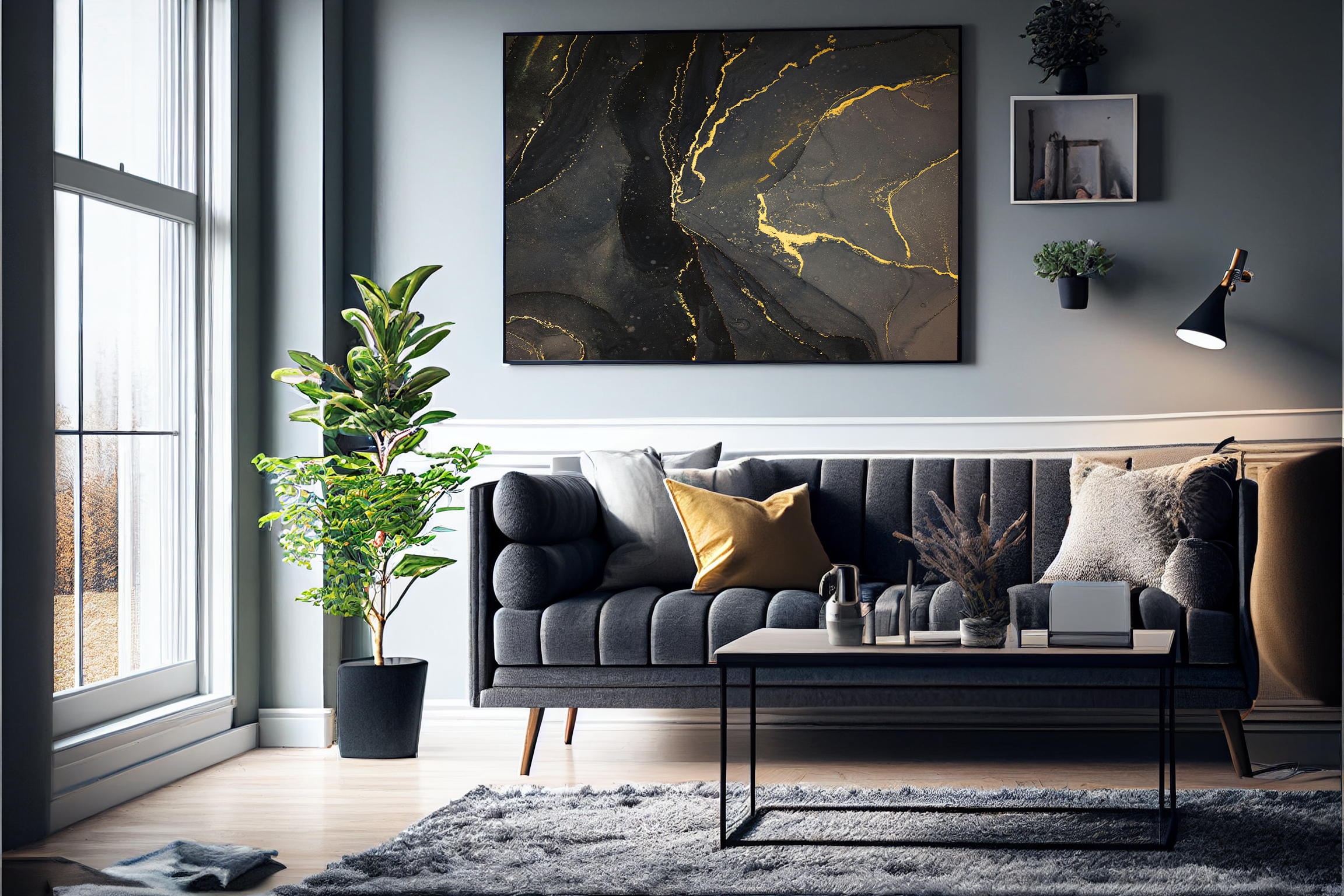 Abstrakt Sort Marble No2 - Plakat/Lærred - Just Karikatur