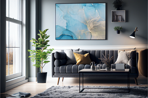 Abstrakt Blå Marble No3 - Plakat/Lærred