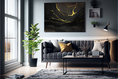 Abstrakt Sort Marble No3 - Plakat/Lærred