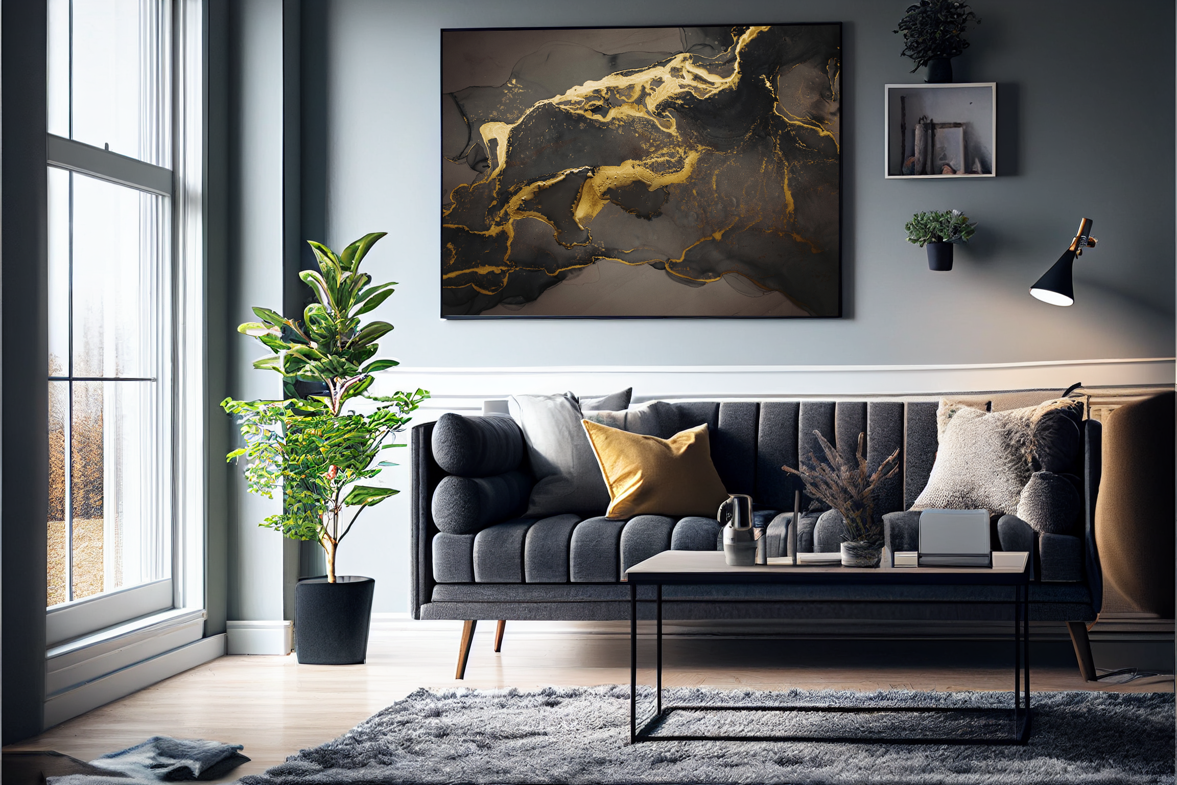 Abstrakt Sort Marble No4 - Plakat/Lærred - Just Karikatur