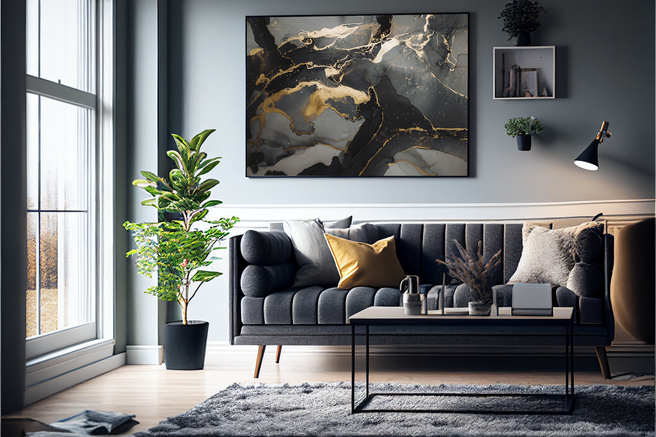 Abstrakt Sort Marble No5 - Plakat/Lærred - Just Karikatur