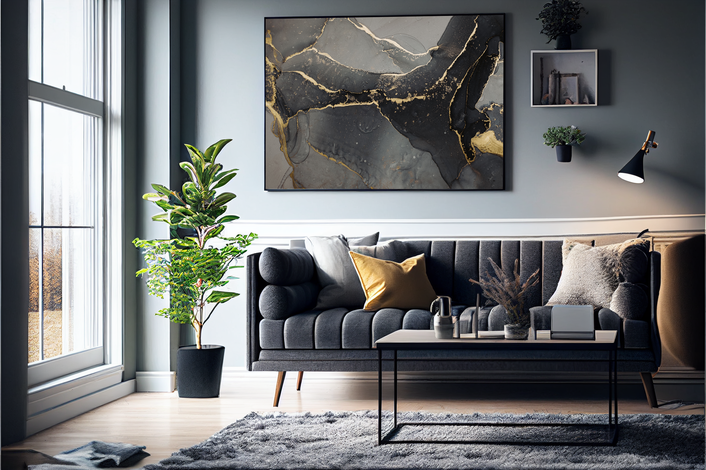 Abstrakt Sort Marble No6 - Plakat/Lærred - Just Karikatur