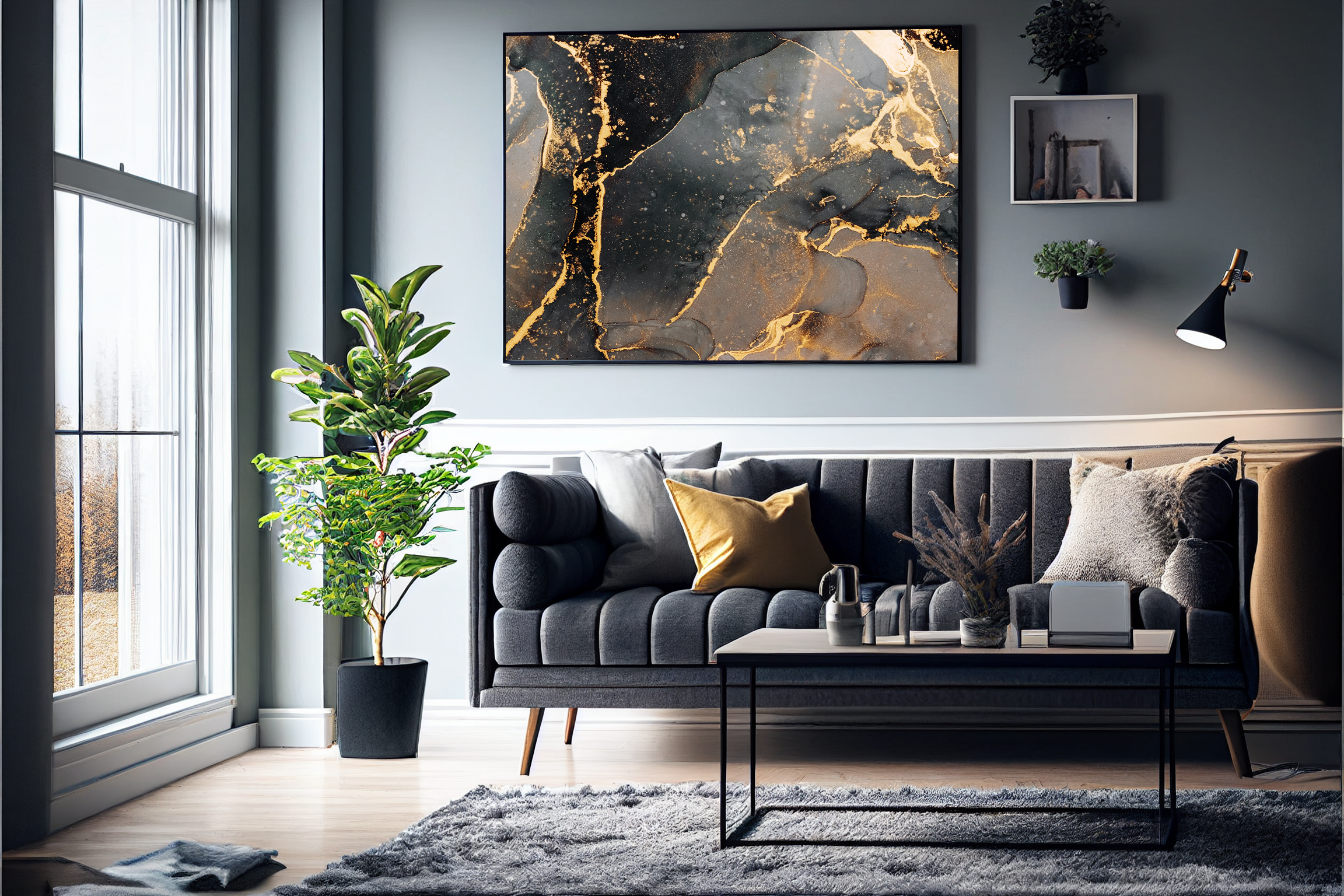 Abstrakt Sort Marble No7 - Plakat/Lærred - Just Karikatur