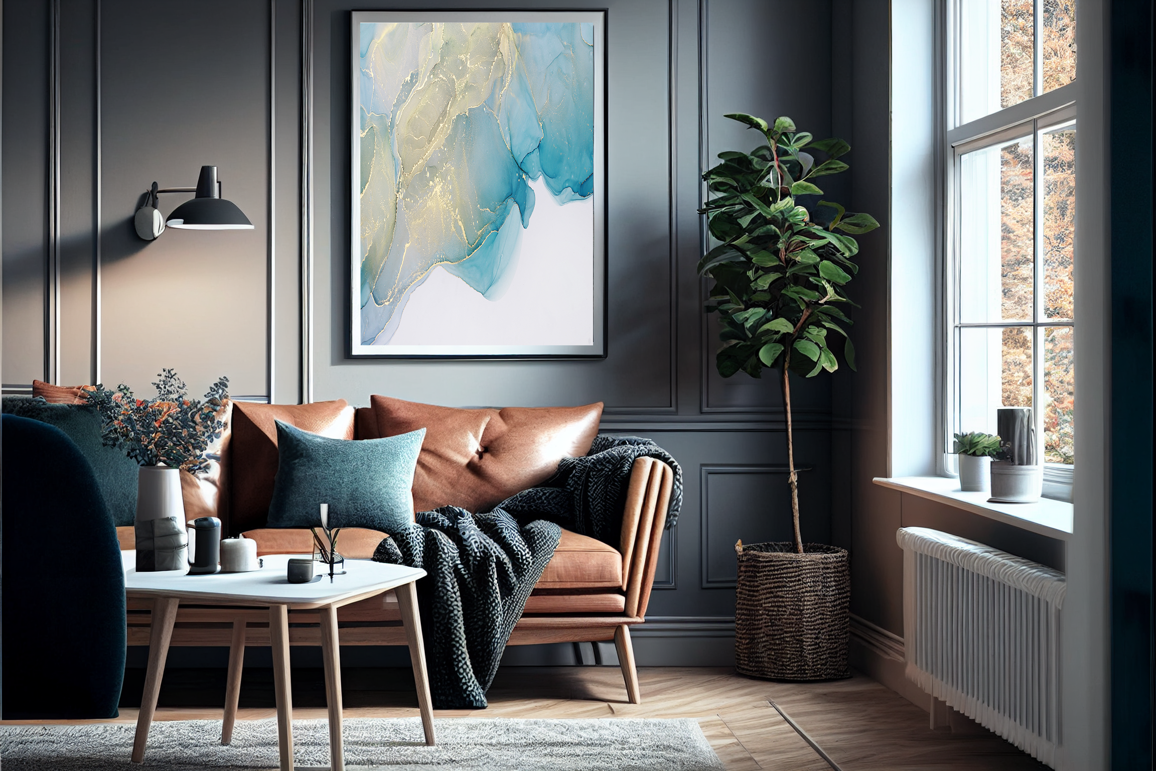 Abstrakt Blå Marble No8 - Plakat/Lærred - Just Karikatur