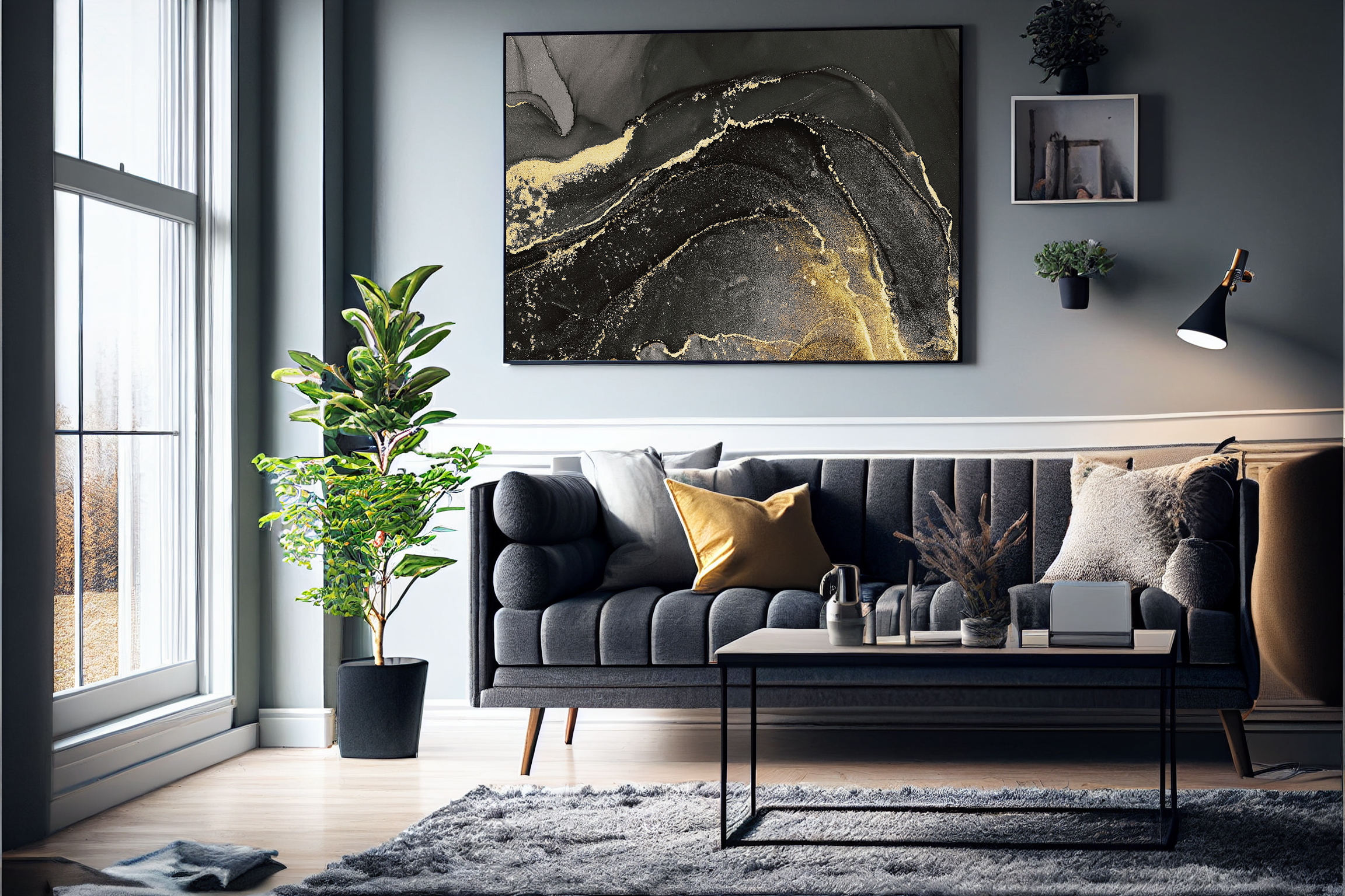 Abstrakt Sort Marble No8 - Plakat/Lærred - Just Karikatur