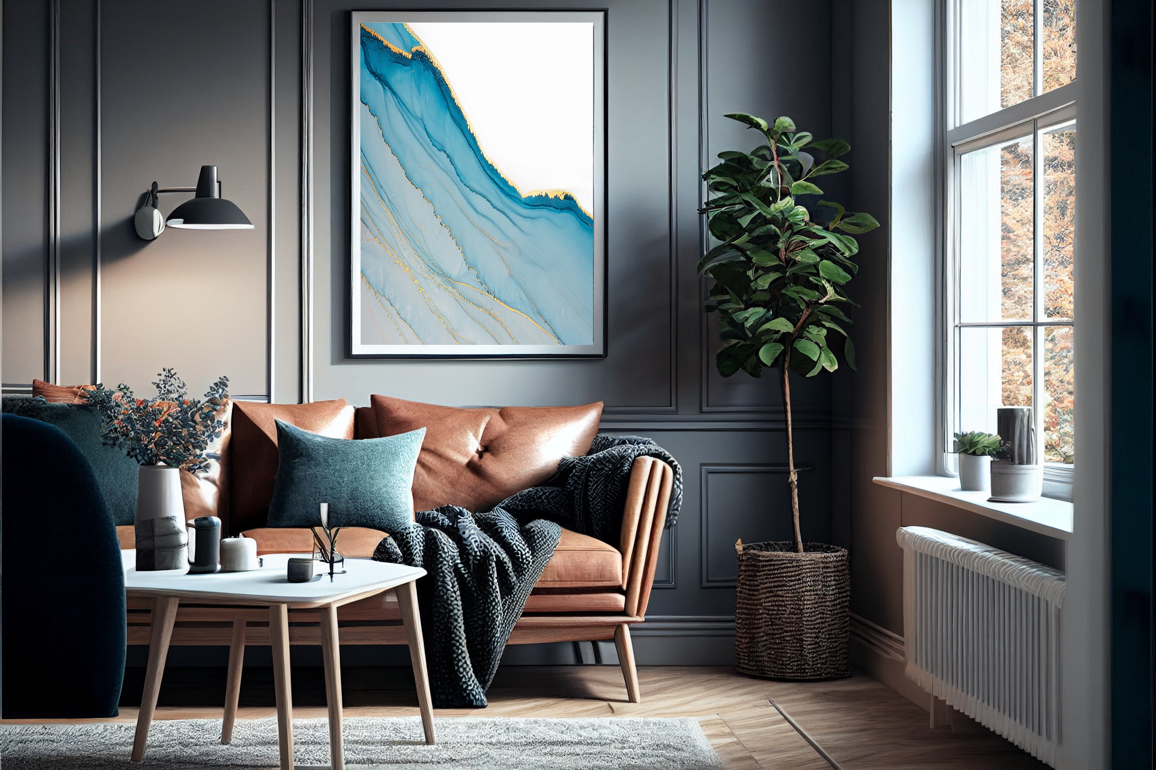 Abstrakt Blå Marble No9 - Plakat/Lærred - Just Karikatur