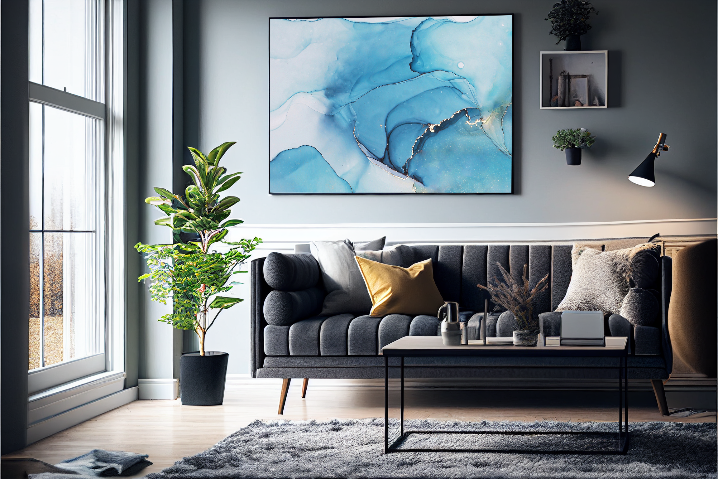 Abstrakt Blå Marble No11 - Plakat/Lærred - Just Karikatur