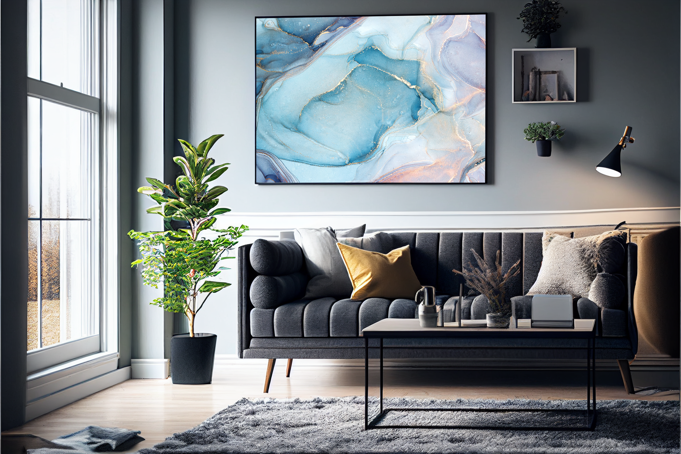 Abstrakt Blå Marble No13 - Plakat/Lærred - Just Karikatur