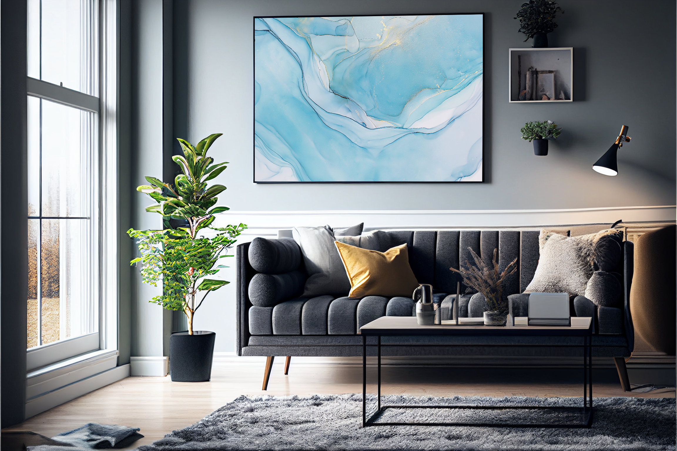 Abstrakt Blå Marble No17 - Plakat/Lærred - Just Karikatur