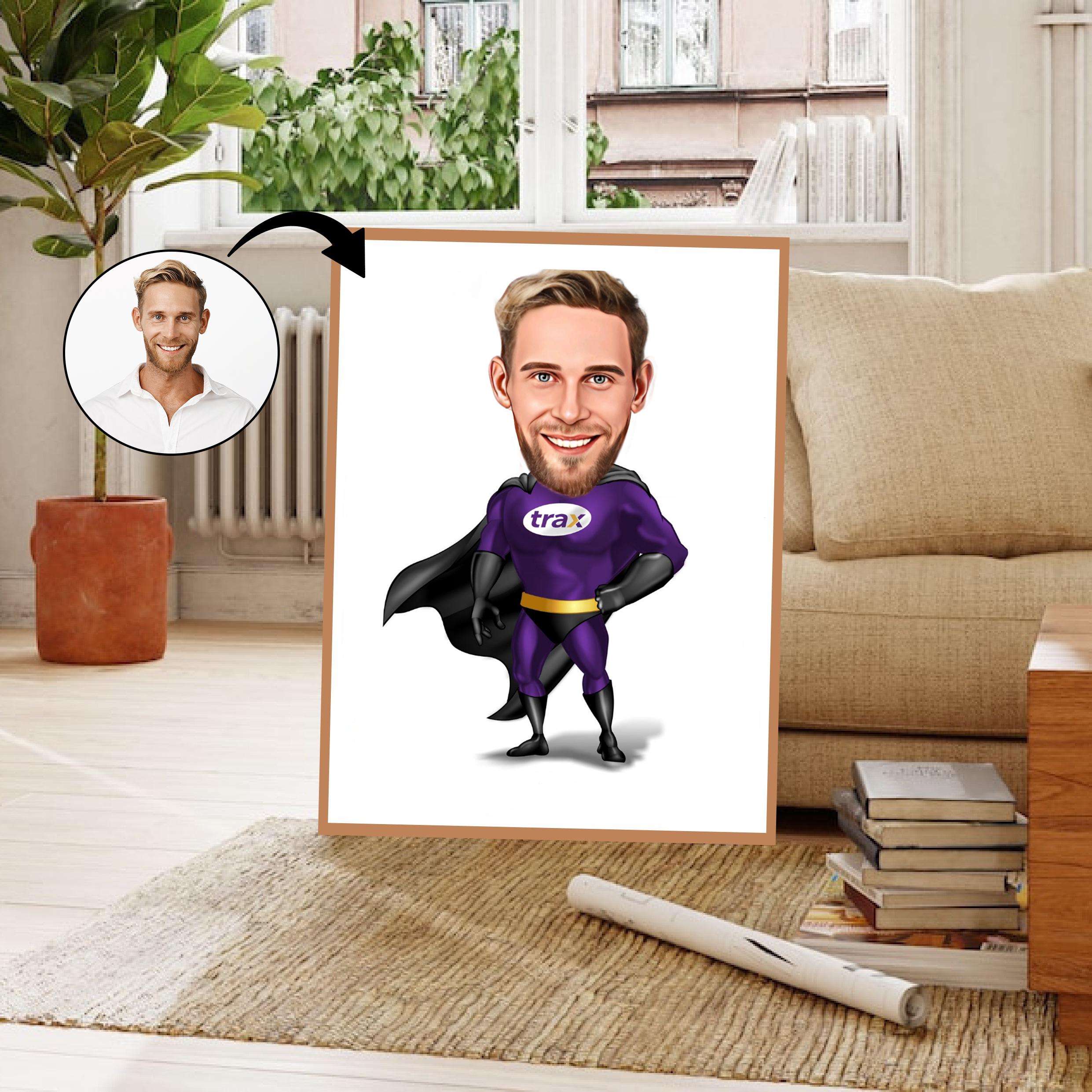 Superhelt tema15 (1 person) - karikaturtegning efter dine fotos - Just Karikatur