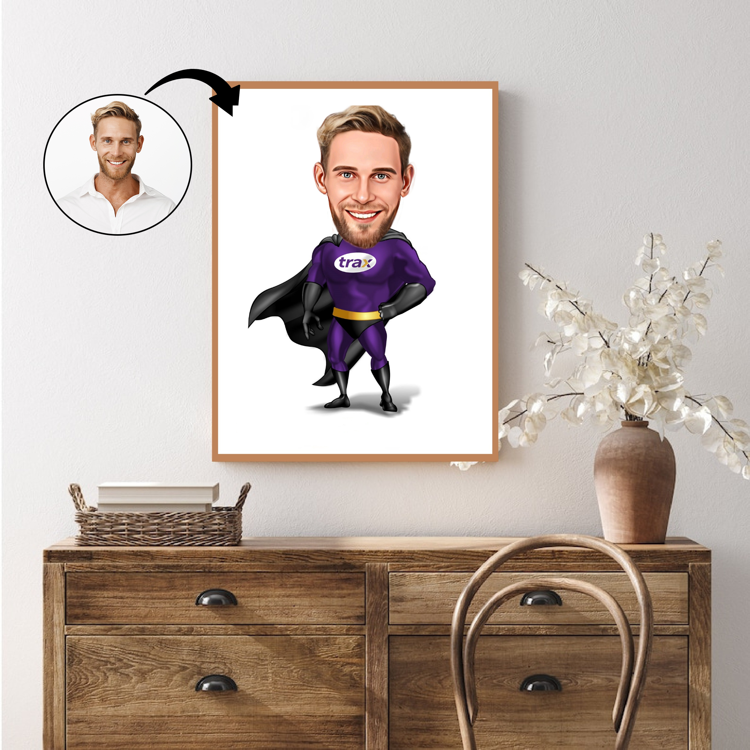 Superhelt tema15 (1 person) - karikaturtegning efter dine fotos - Just Karikatur