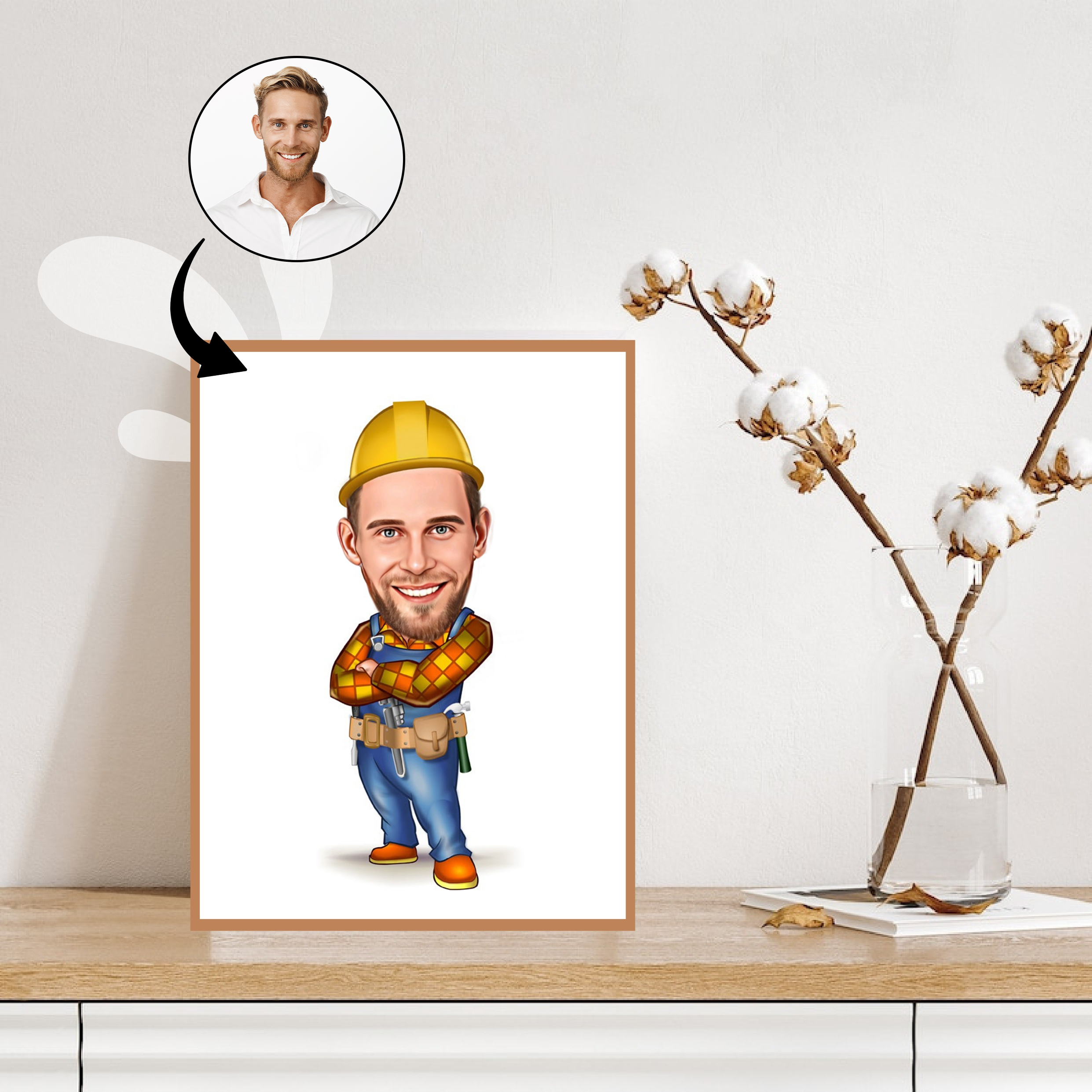 Håndværker tema10 (1 person) - karikaturtegning efter dine fotos - Just Karikatur