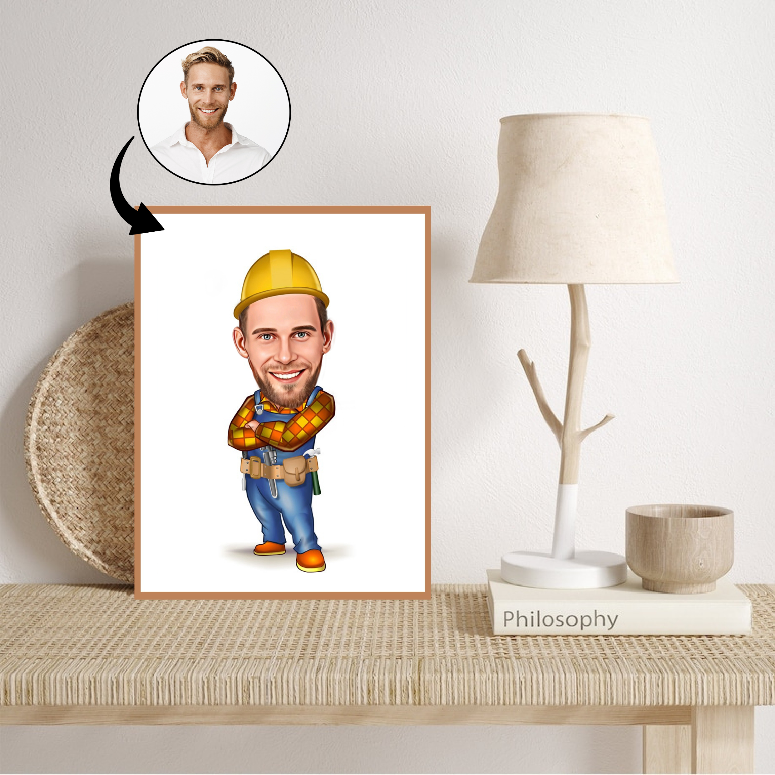 Håndværker tema10 (1 person) - karikaturtegning efter dine fotos - Just Karikatur