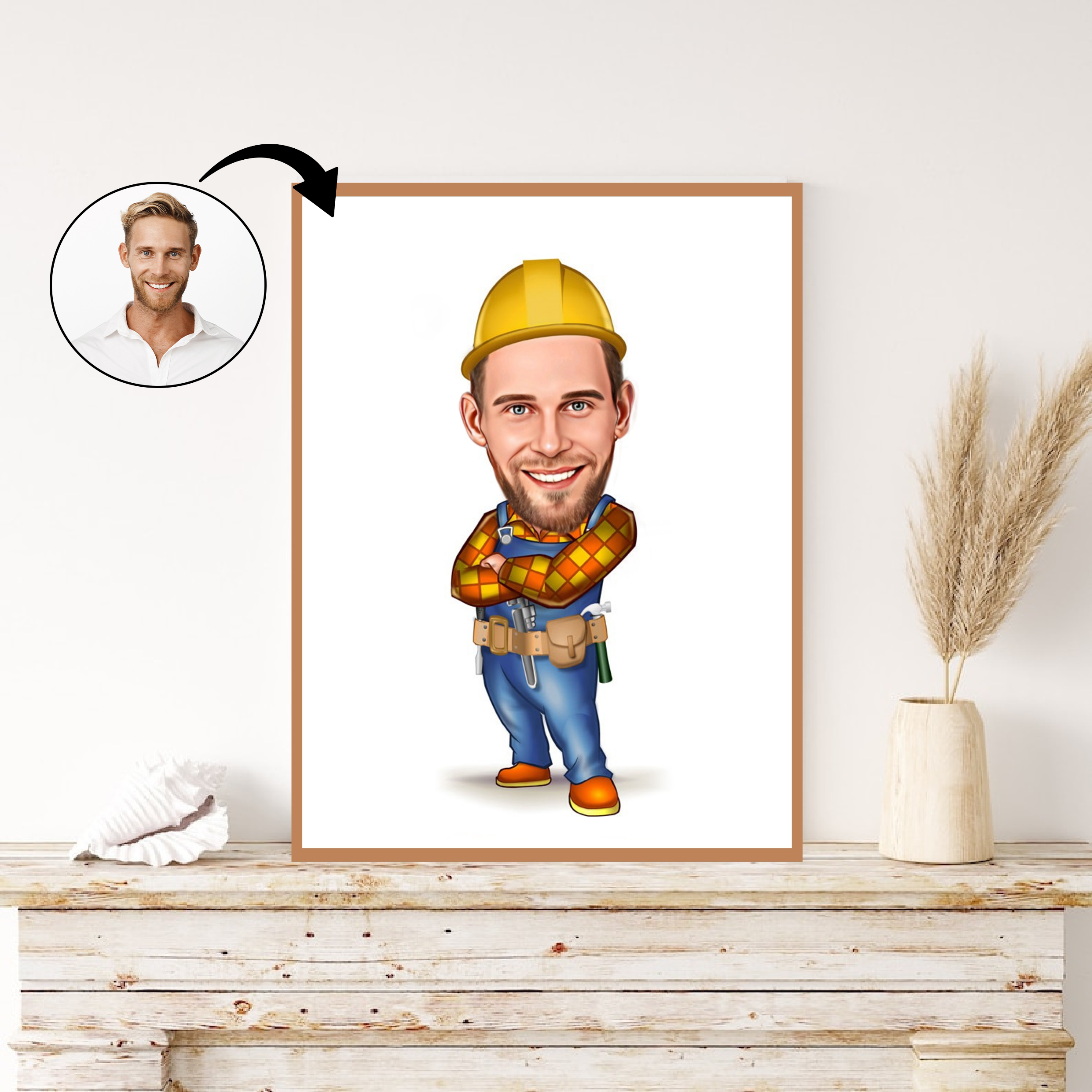 Håndværker tema10 (1 person) - karikaturtegning efter dine fotos - Just Karikatur