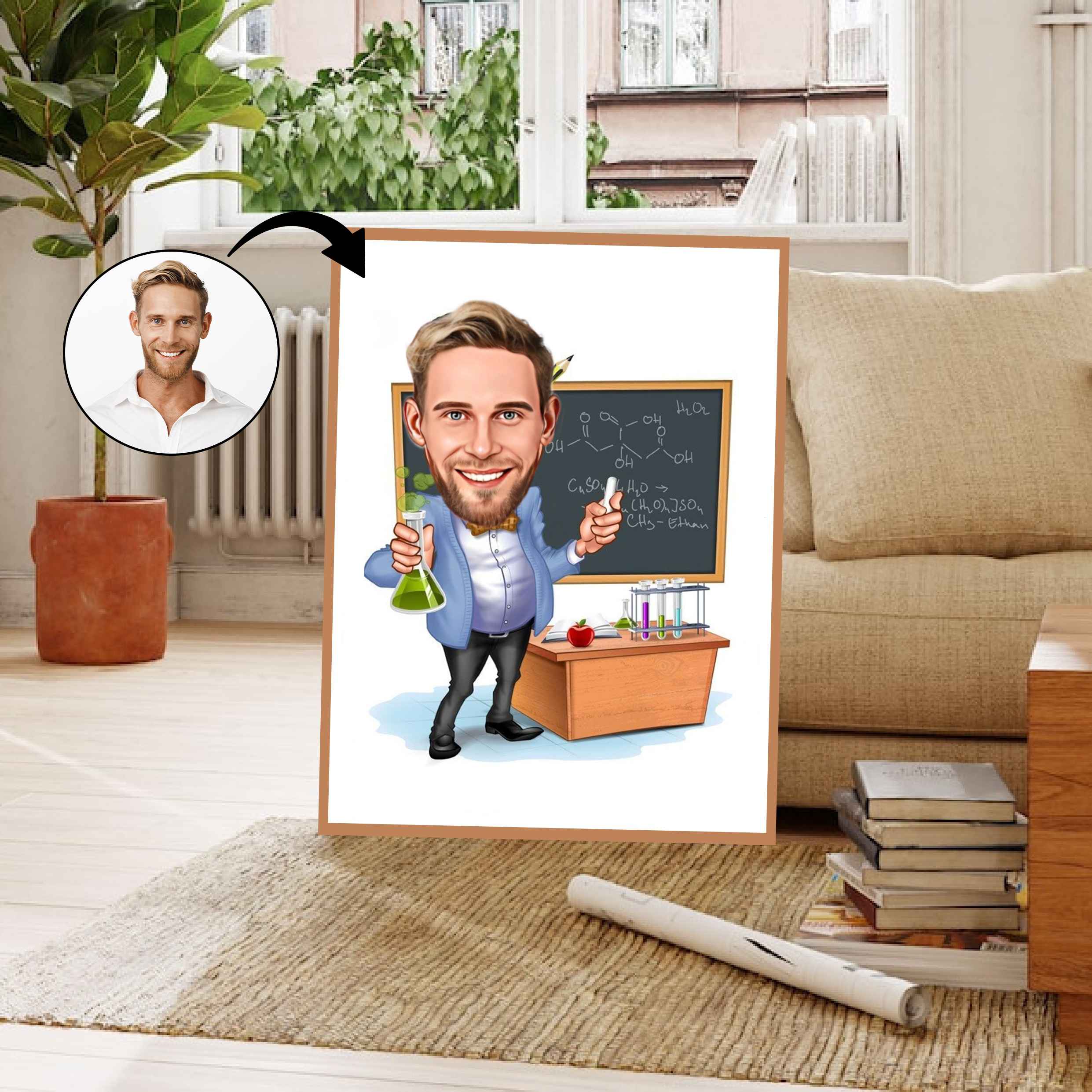 Lærer tema6 (1 person) - karikaturtegning efter dine fotos - Just Karikatur