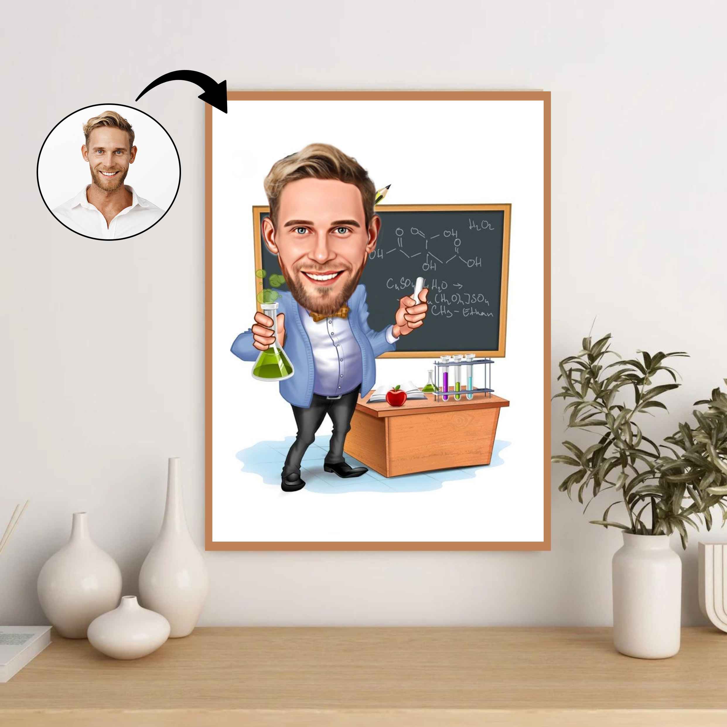 Lærer tema6 (1 person) - karikaturtegning efter dine fotos - Just Karikatur