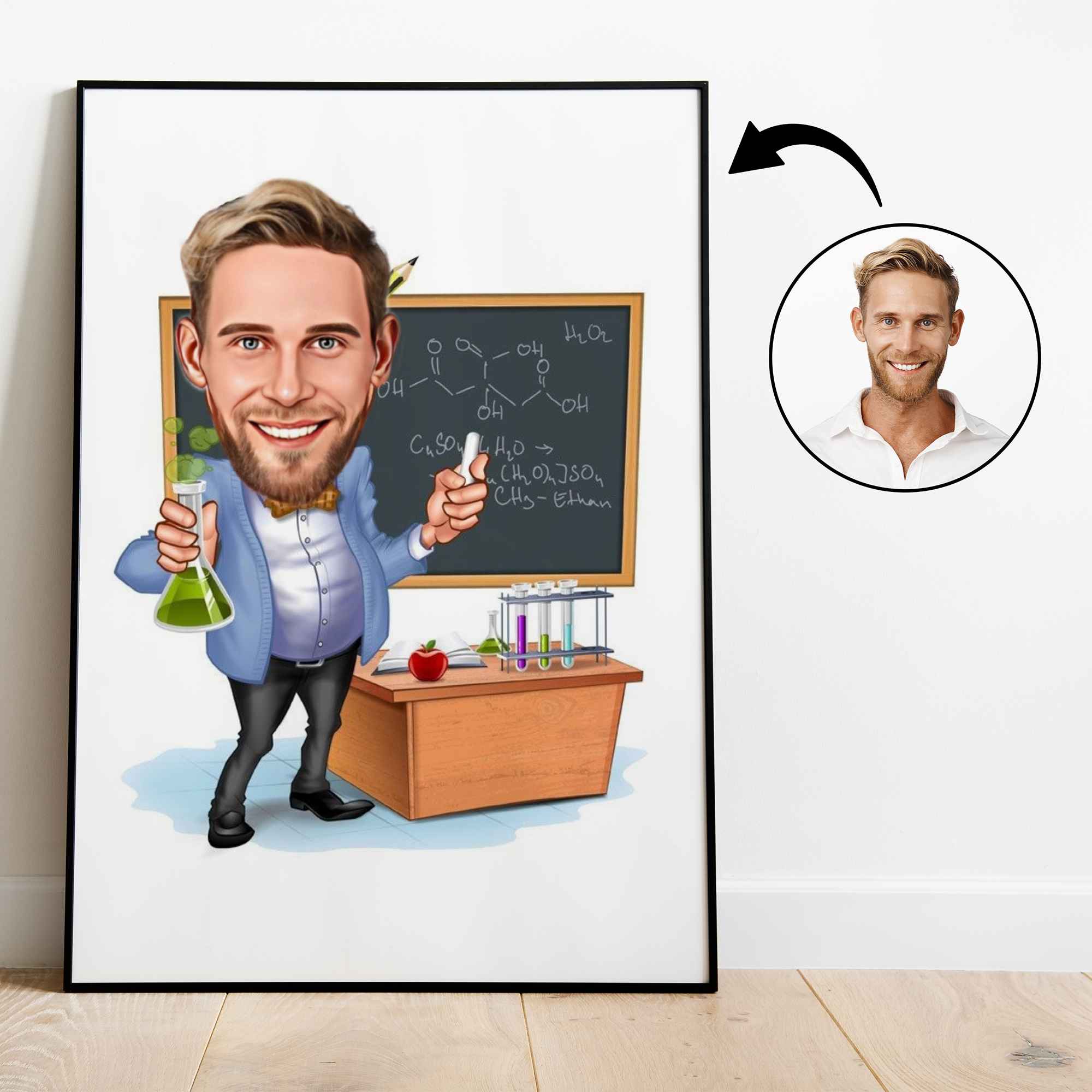 Lærer tema6 (1 person) - karikaturtegning efter dine fotos - Just Karikatur