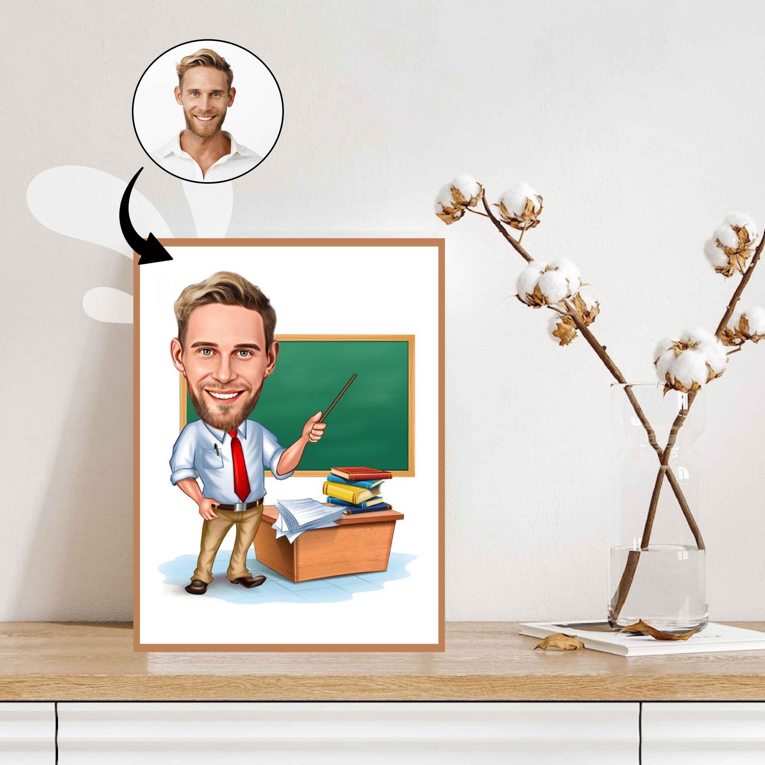 Lærer tema4 (1 person) - karikaturtegning efter dine fotos - Just Karikatur