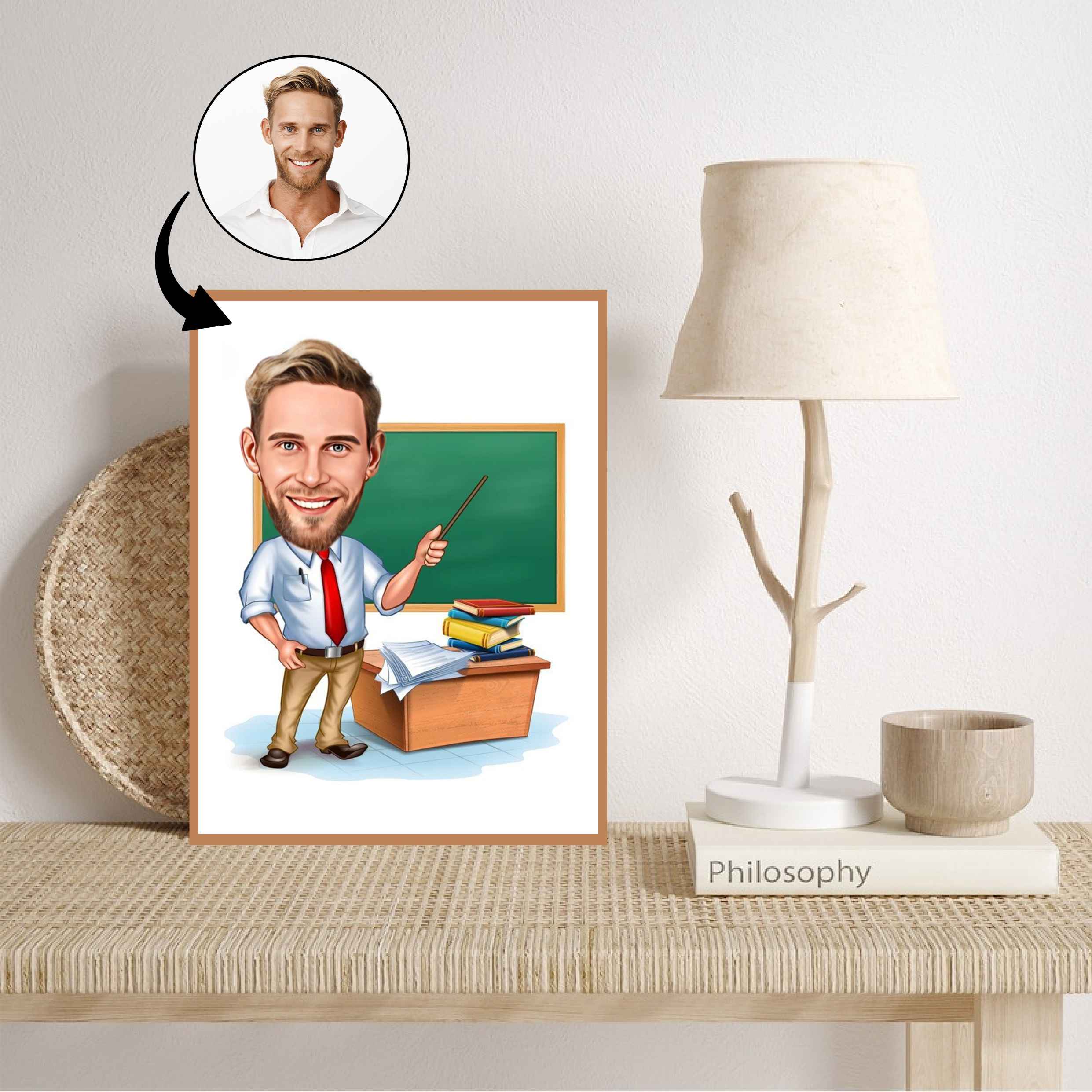 Lærer tema4 (1 person) - karikaturtegning efter dine fotos - Just Karikatur