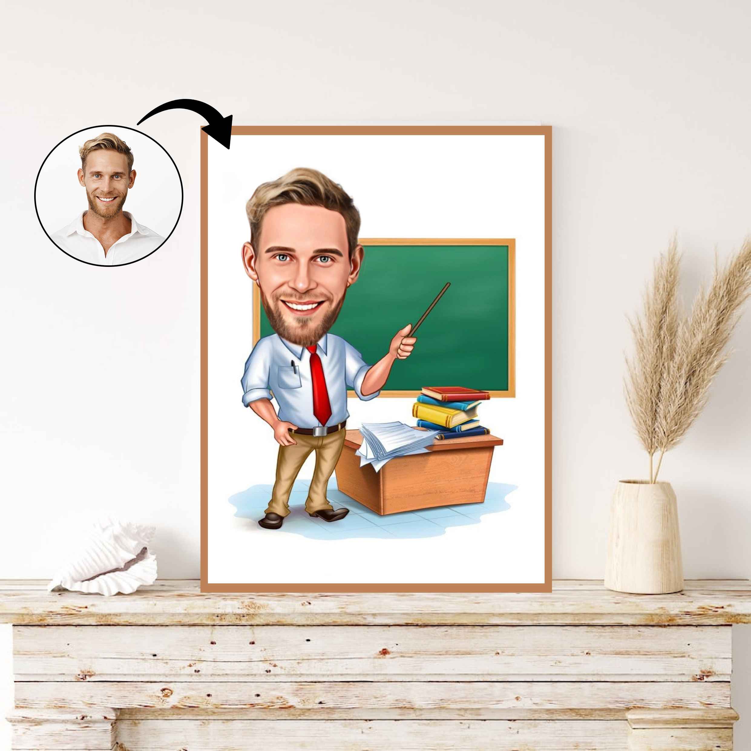 Lærer tema4 (1 person) - karikaturtegning efter dine fotos - Just Karikatur