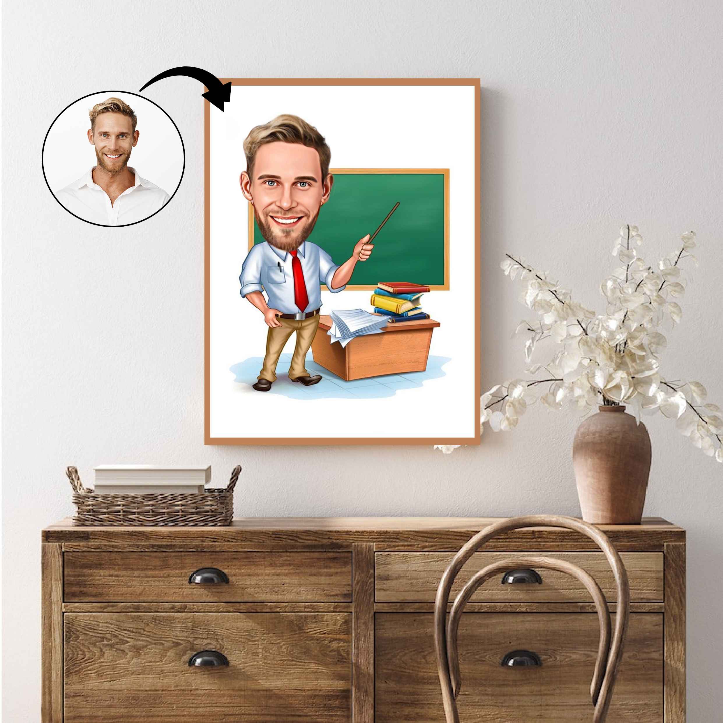 Lærer tema4 (1 person) - karikaturtegning efter dine fotos - Just Karikatur