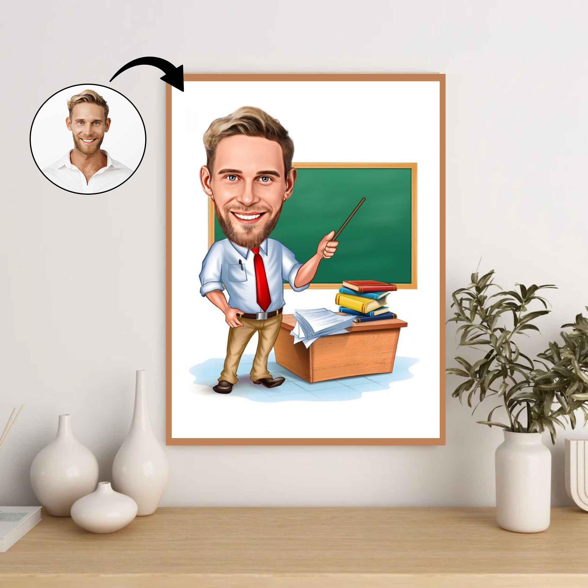 Lærer tema4 (1 person) - karikaturtegning efter dine fotos - Just Karikatur