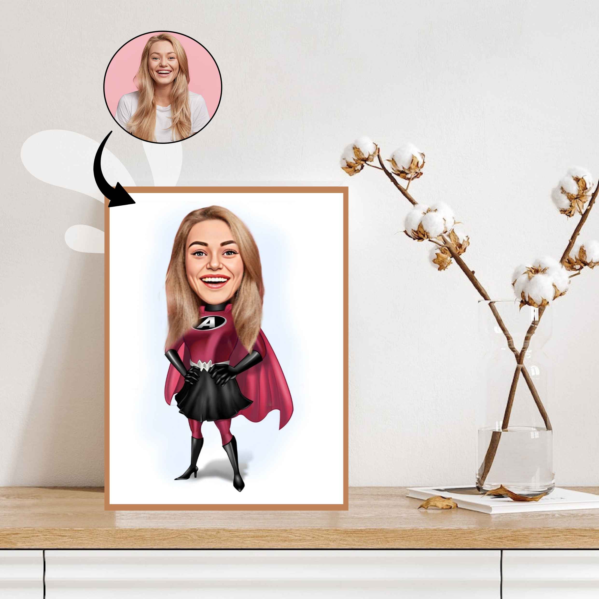 Superhelt tema49 (1 person) - karikaturtegning efter dine fotos - Just Karikatur