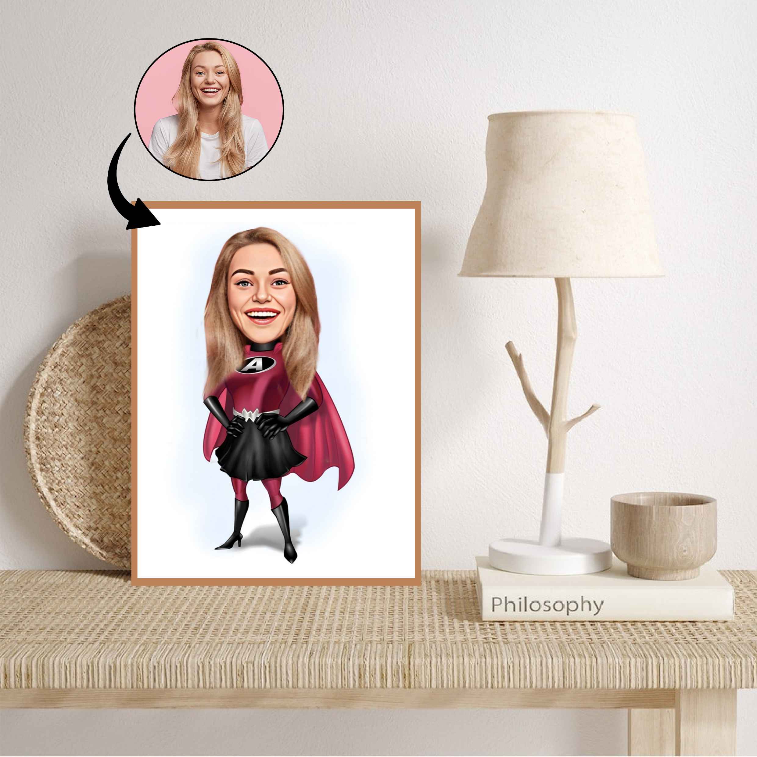 Superhelt tema49 (1 person) - karikaturtegning efter dine fotos - Just Karikatur