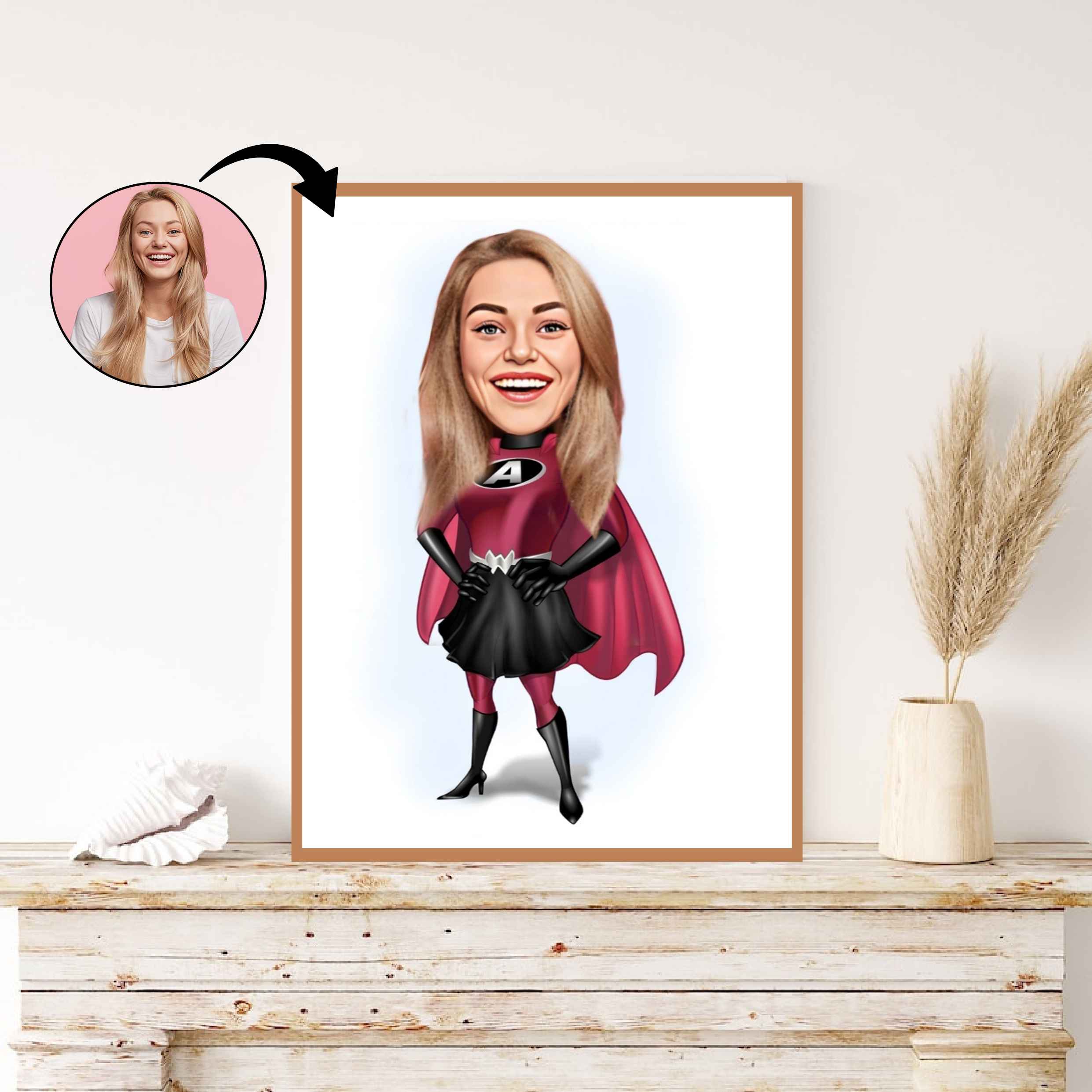 Superhelt tema49 (1 person) - karikaturtegning efter dine fotos - Just Karikatur