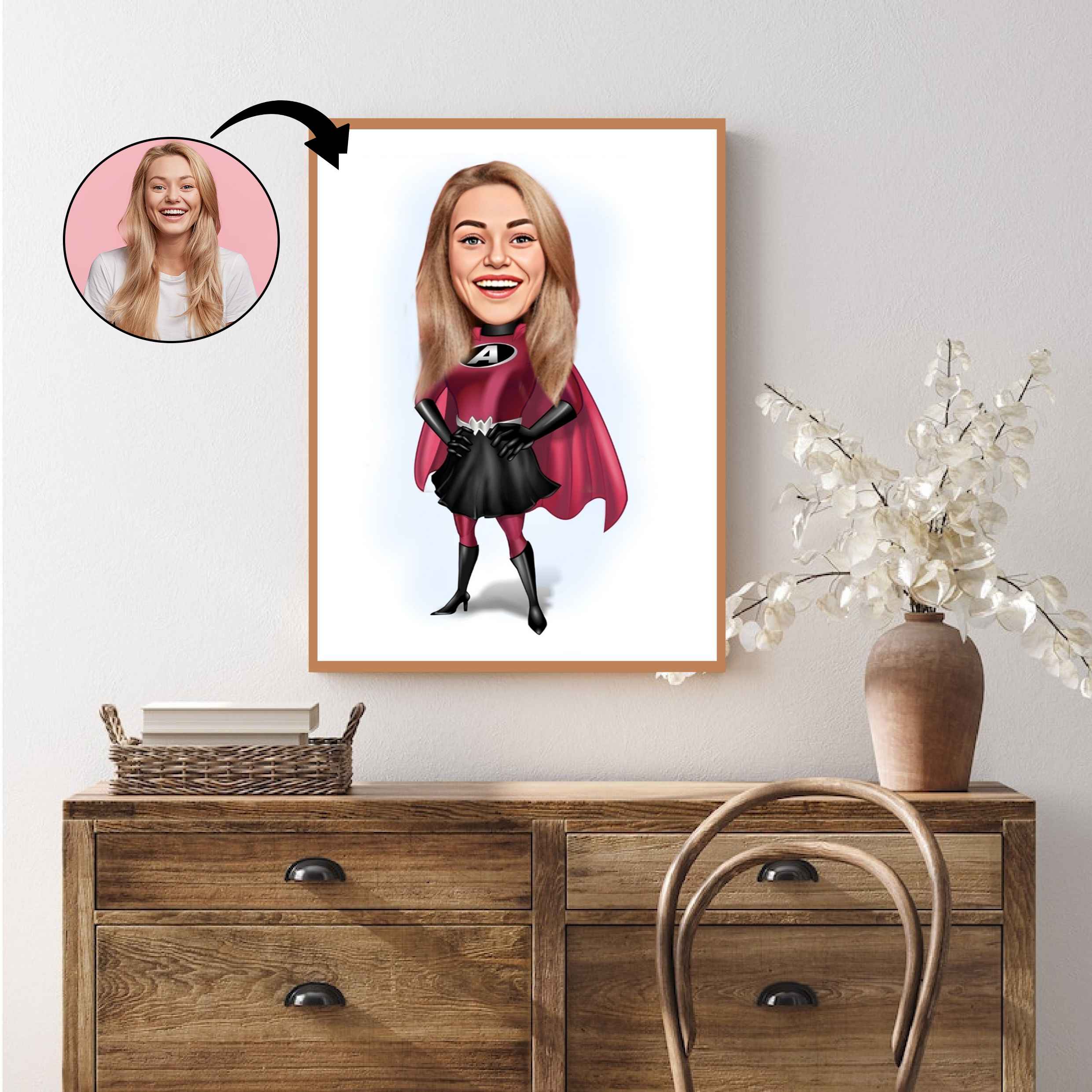 Superhelt tema49 (1 person) - karikaturtegning efter dine fotos - Just Karikatur