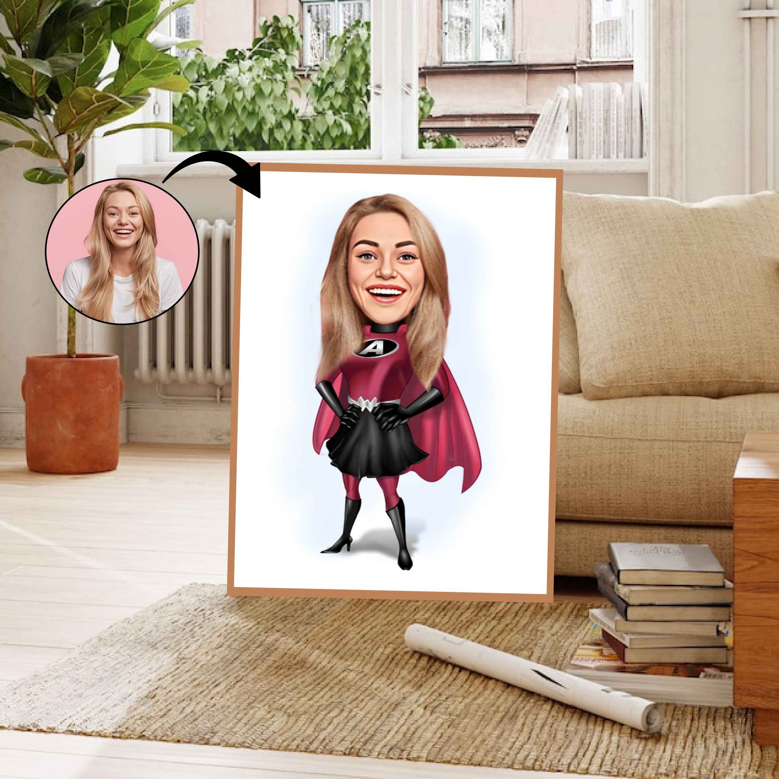 Superhelt tema49 (1 person) - karikaturtegning efter dine fotos - Just Karikatur