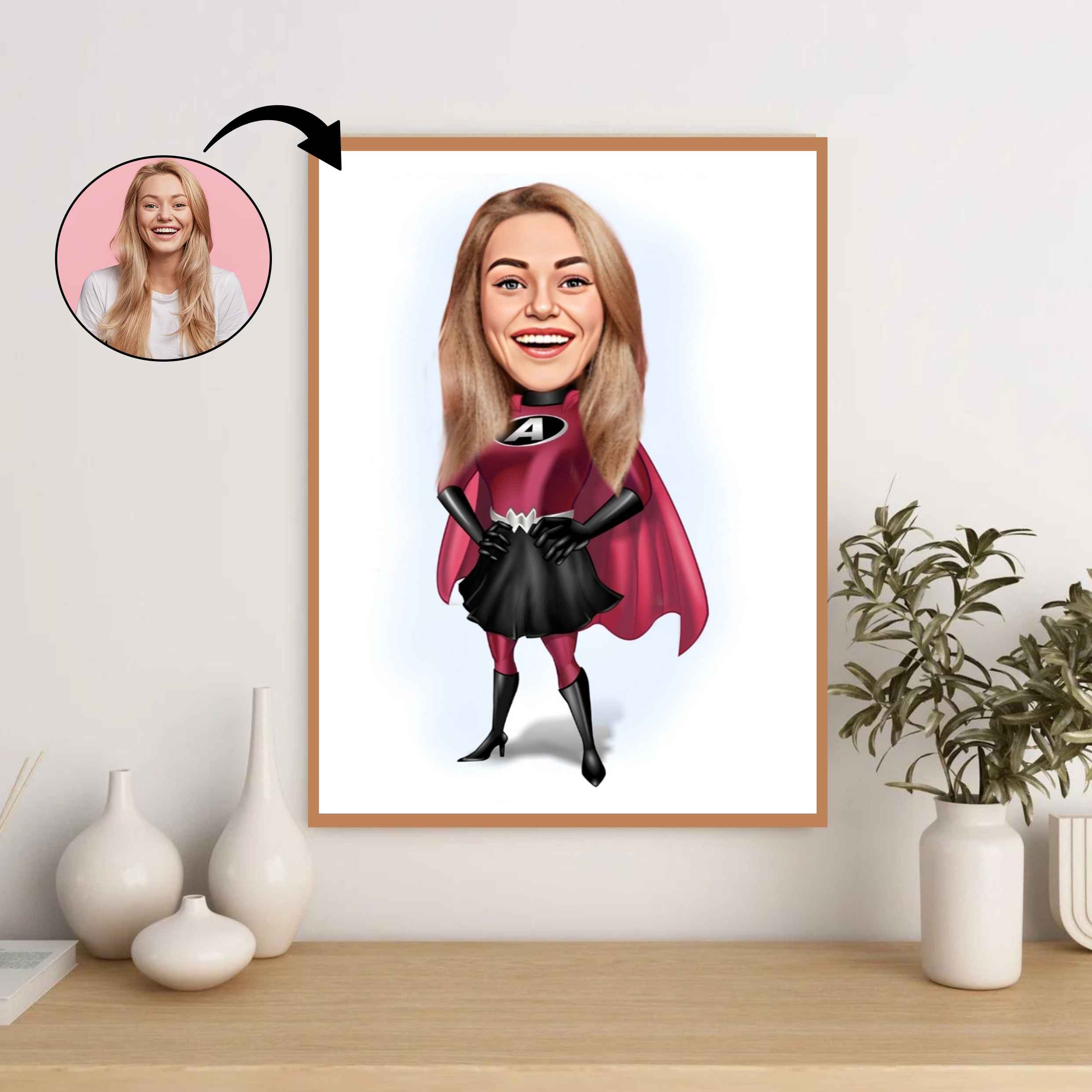 Superhelt tema49 (1 person) - karikaturtegning efter dine fotos - Just Karikatur