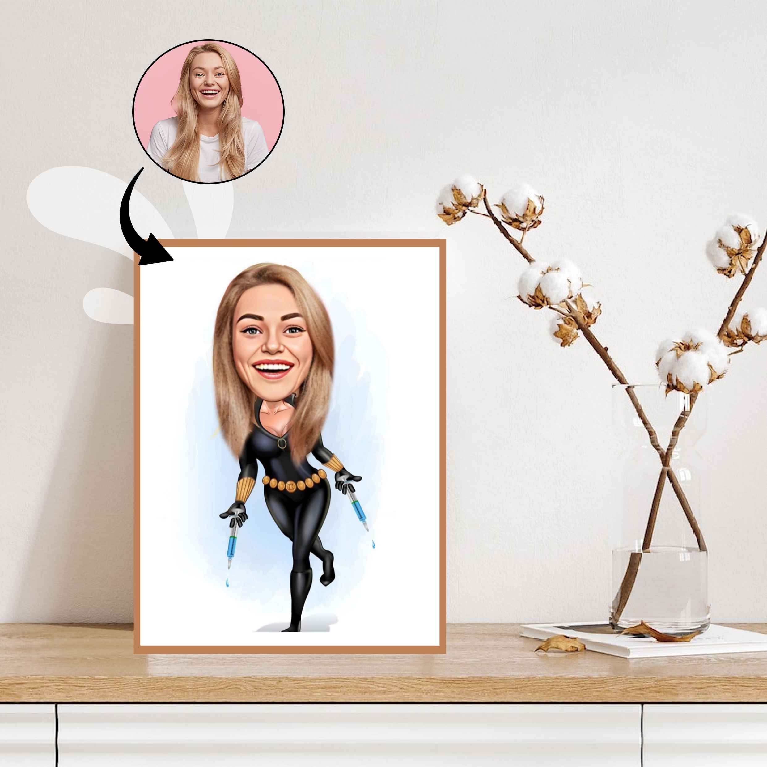 Superhelt tema50 (1 person) - karikaturtegning efter dine fotos - Just Karikatur