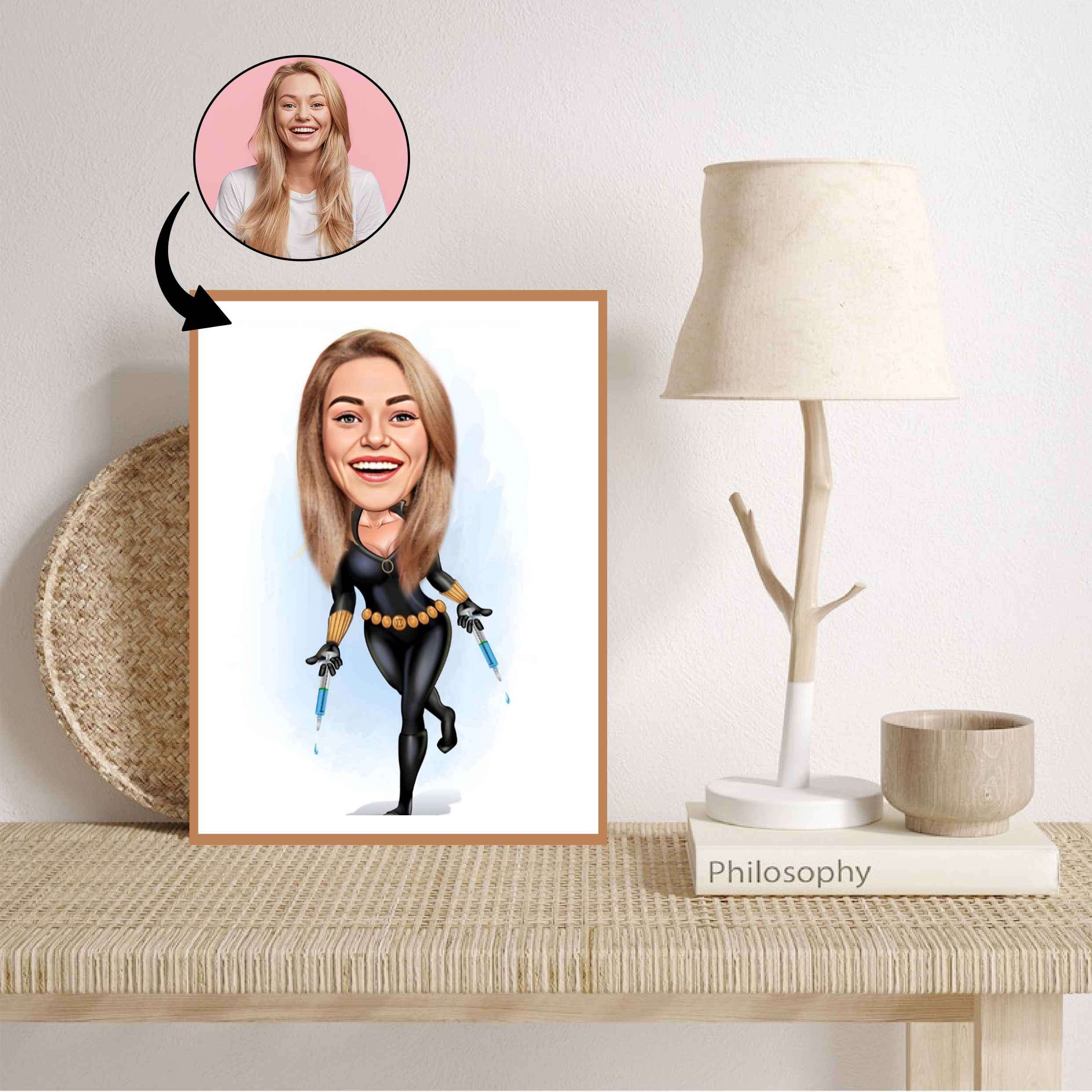 Superhelt tema50 (1 person) - karikaturtegning efter dine fotos - Just Karikatur