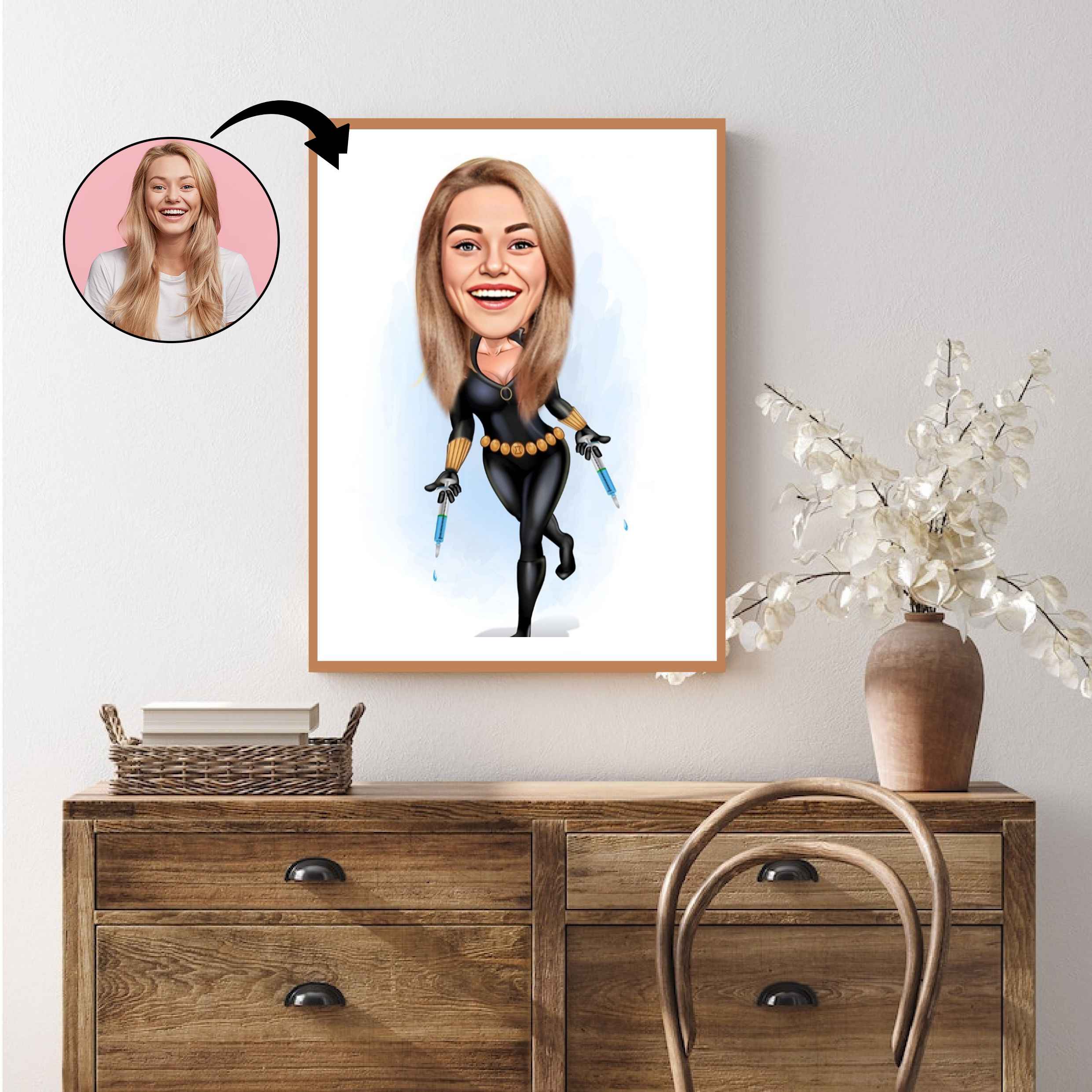 Superhelt tema50 (1 person) - karikaturtegning efter dine fotos - Just Karikatur