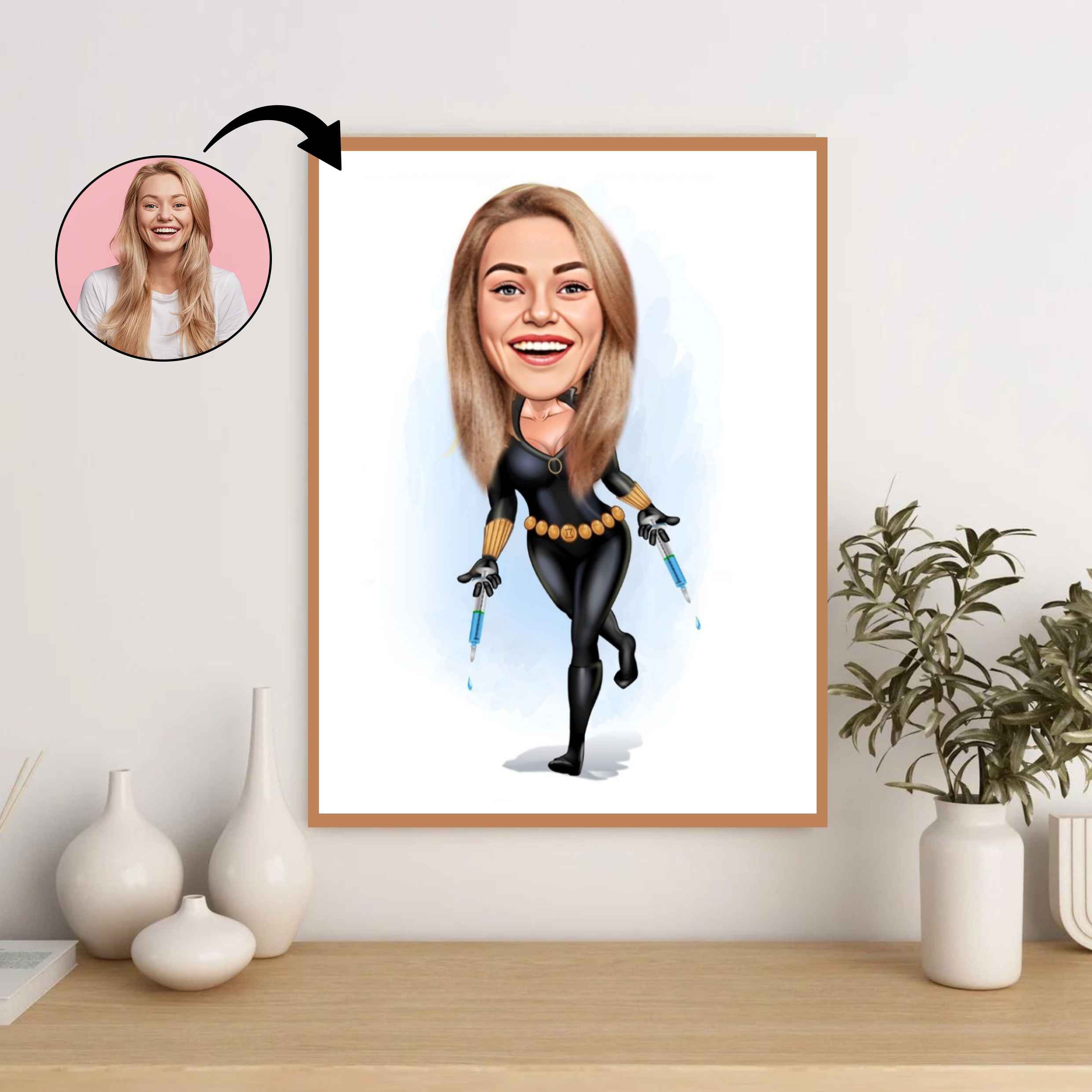 Superhelt tema50 (1 person) - karikaturtegning efter dine fotos - Just Karikatur