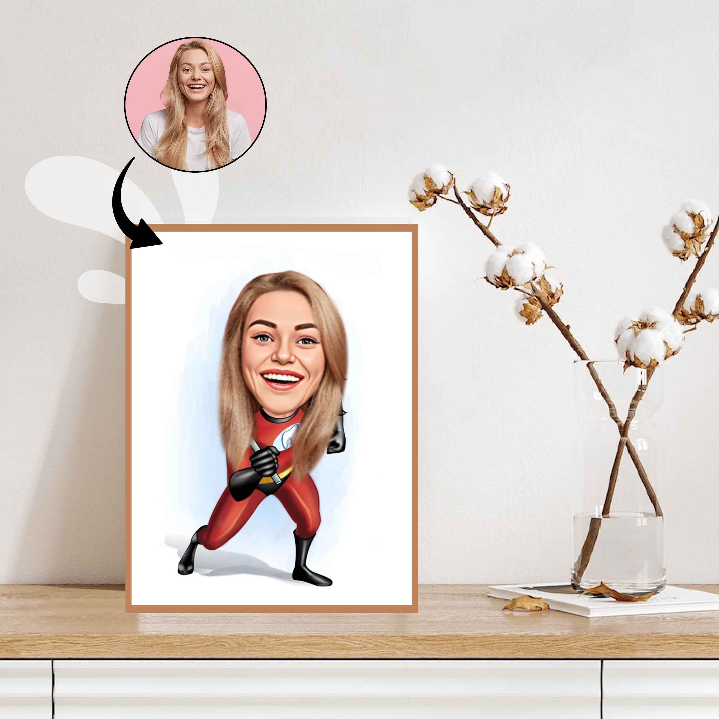 Superhelt tema51 (1 person) - karikaturtegning efter dine fotos - Just Karikatur