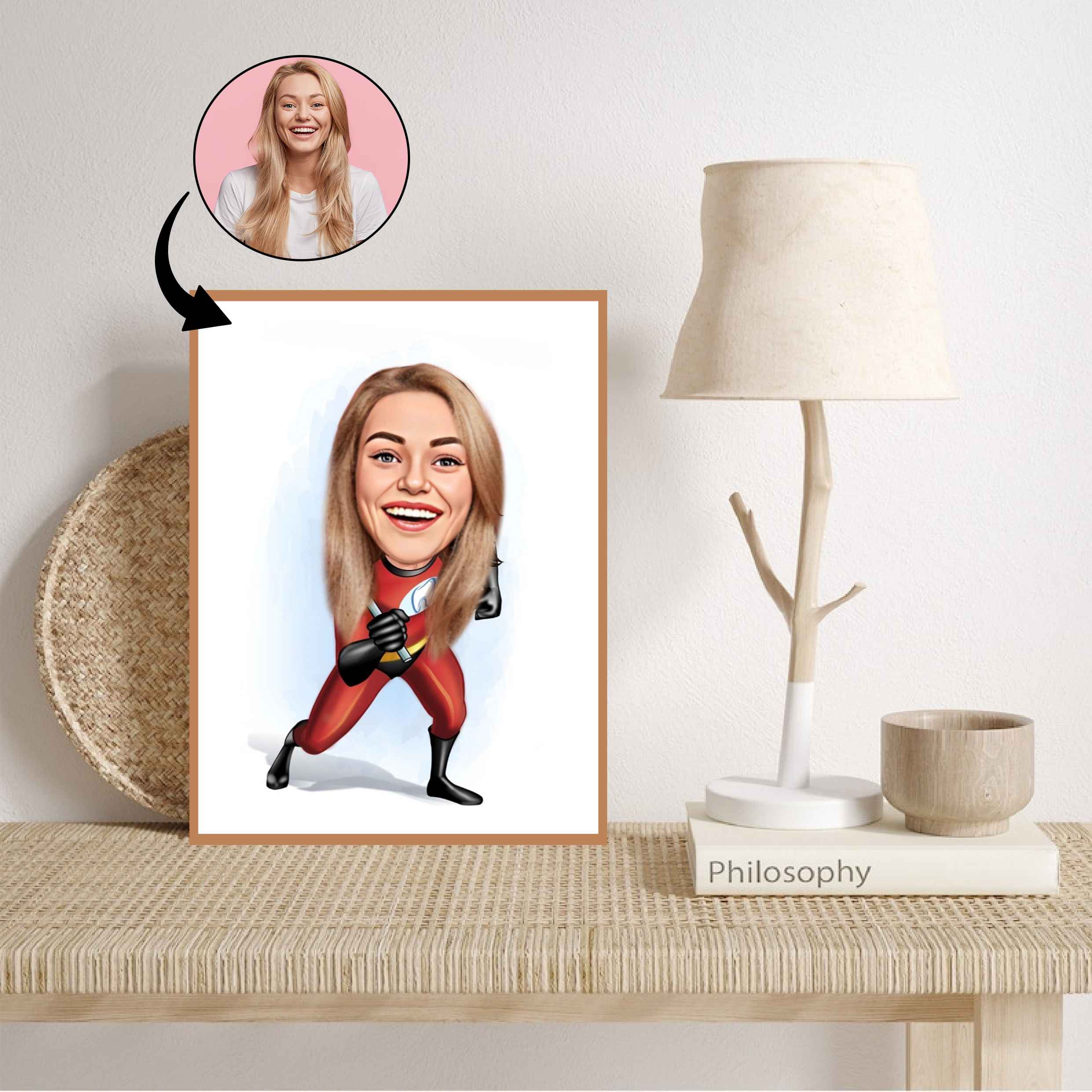 Superhelt tema51 (1 person) - karikaturtegning efter dine fotos - Just Karikatur