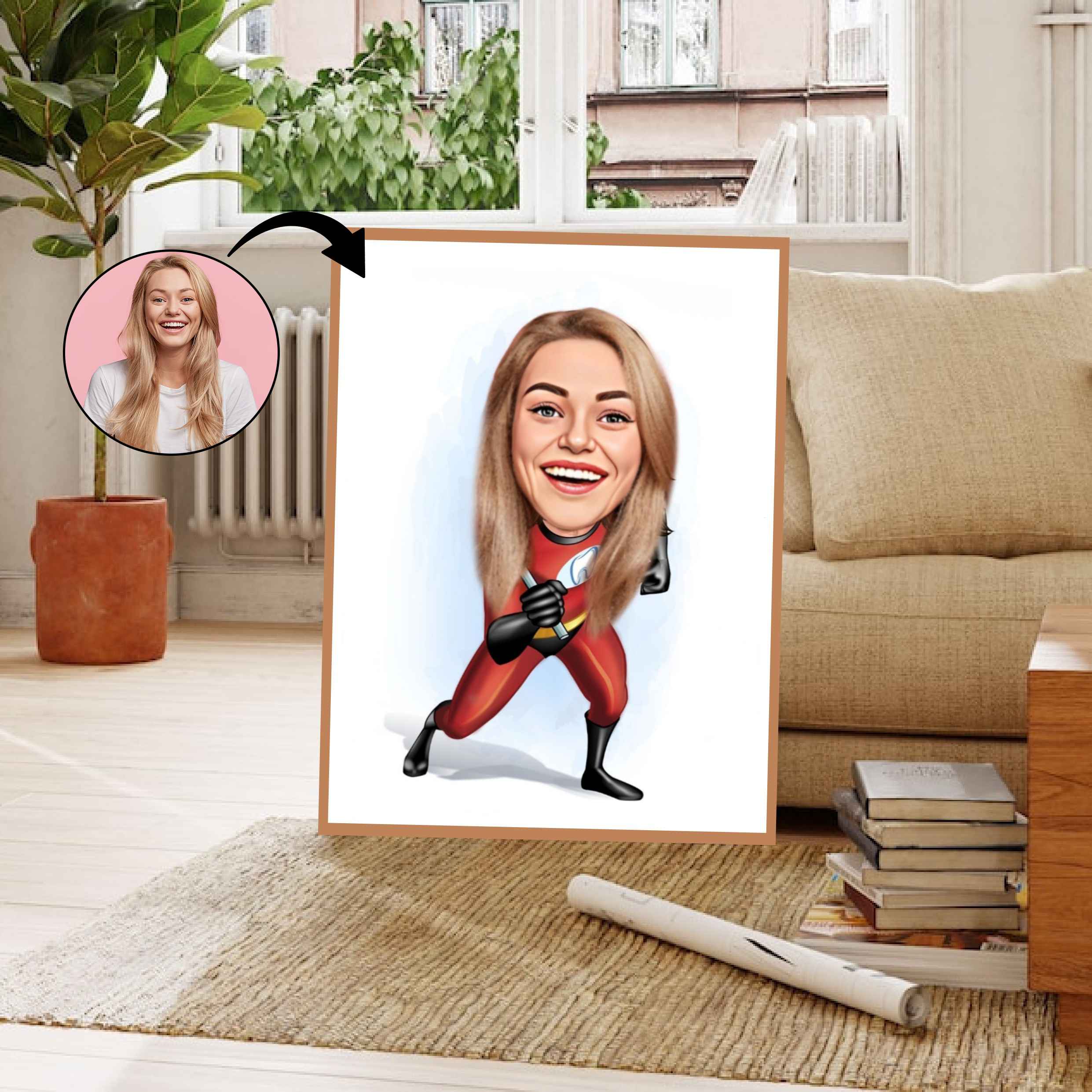 Superhelt tema51 (1 person) - karikaturtegning efter dine fotos - Just Karikatur