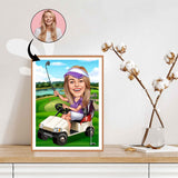 Golf tema9 (1 person) - karikaturtegning efter dine fotos - Just Karikatur