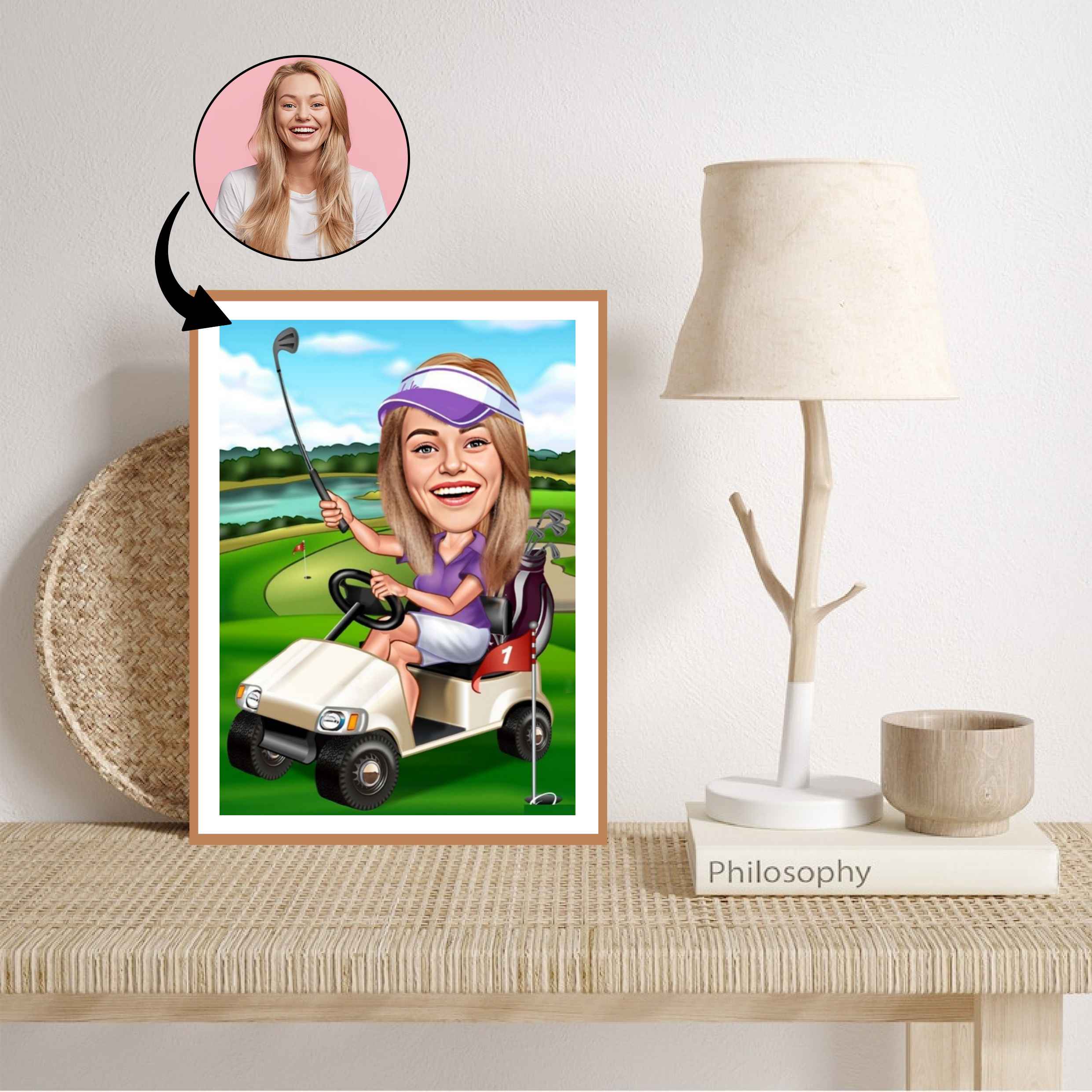 Golf tema9 (1 person) - karikaturtegning efter dine fotos - Just Karikatur