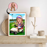 Golf tema9 (1 person) - karikaturtegning efter dine fotos - Just Karikatur