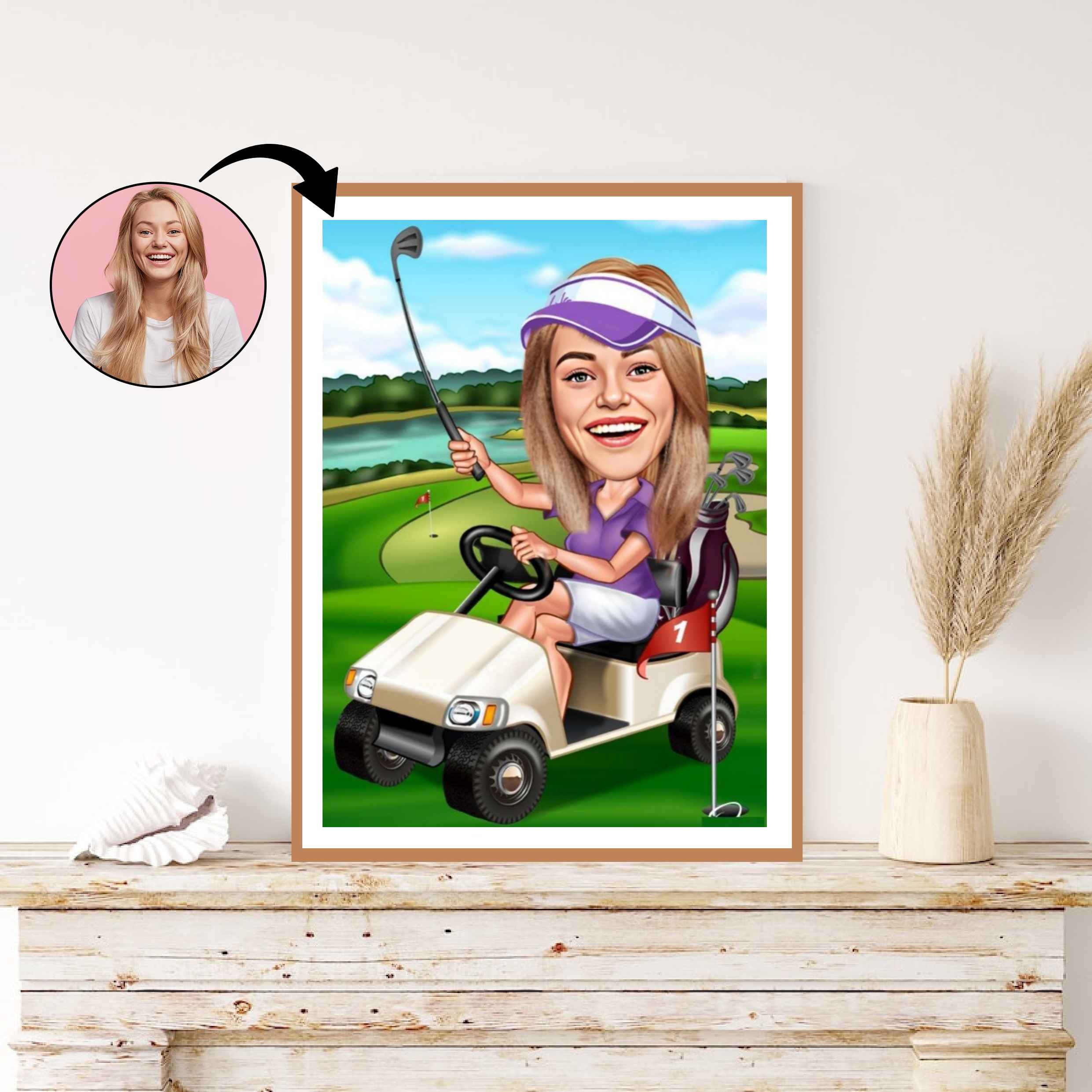 Golf tema9 (1 person) - karikaturtegning efter dine fotos - Just Karikatur