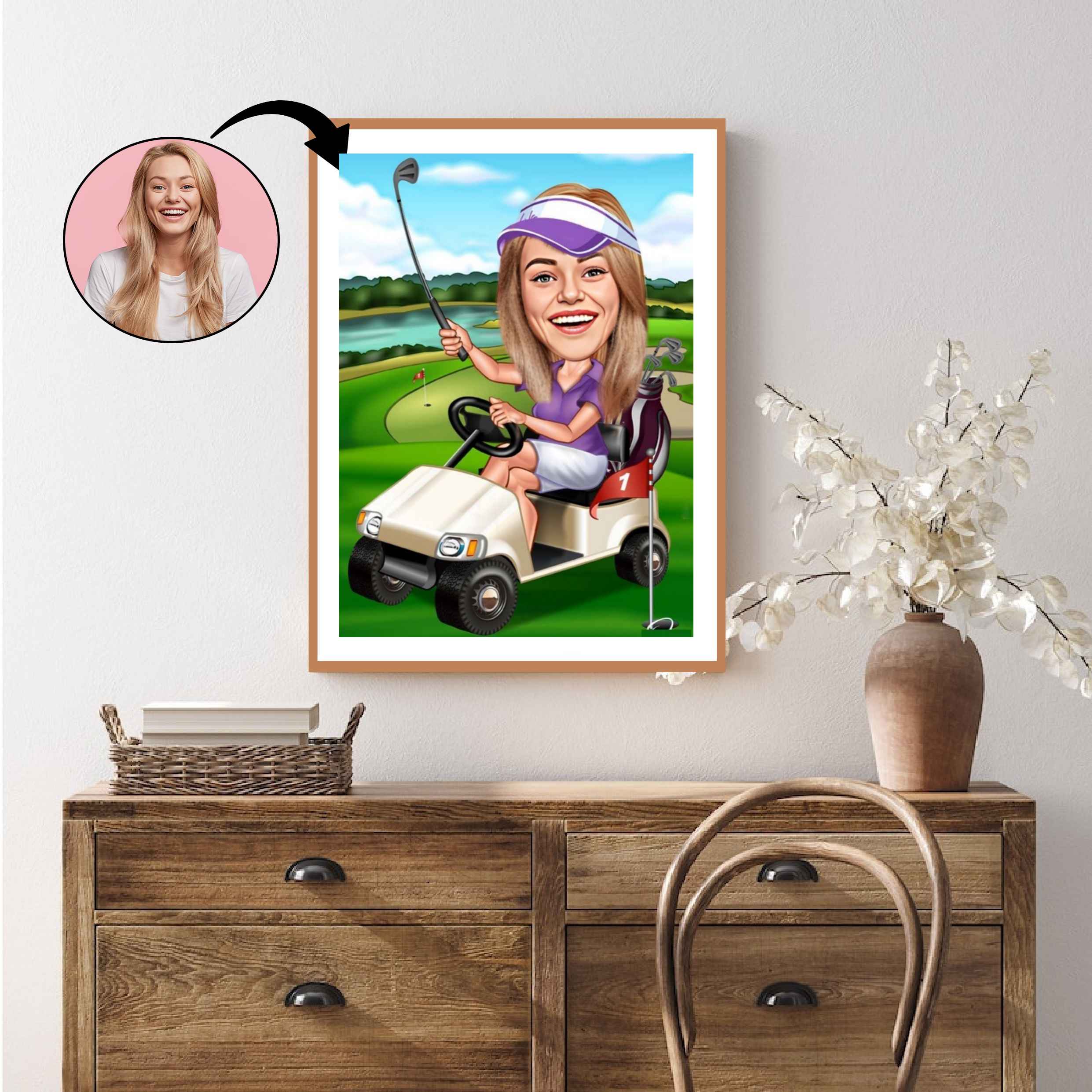 Golf tema9 (1 person) - karikaturtegning efter dine fotos - Just Karikatur