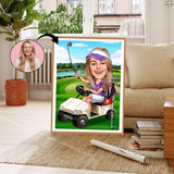 Golf tema9 (1 person) - karikaturtegning efter dine fotos - Just Karikatur