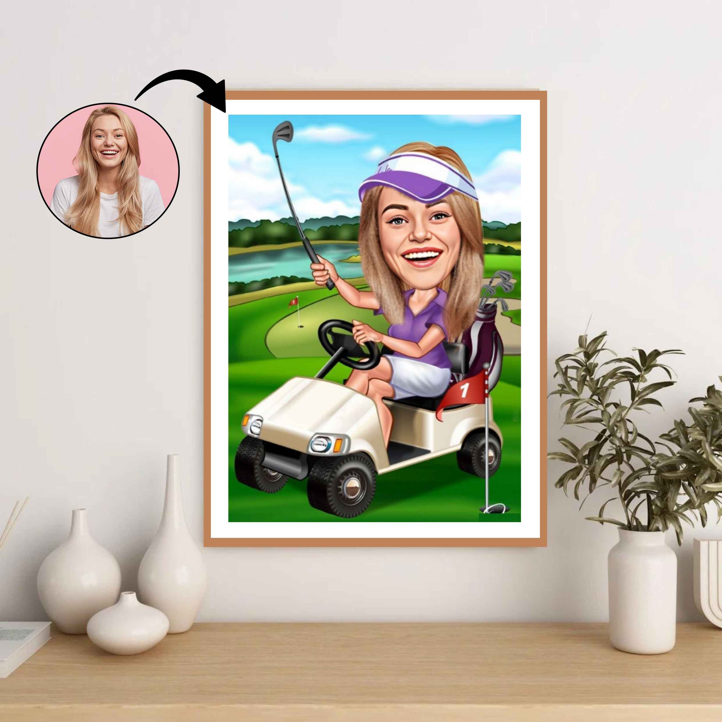 Golf tema9 (1 person) - karikaturtegning efter dine fotos - Just Karikatur