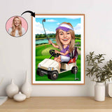 Golf tema9 (1 person) - karikaturtegning efter dine fotos - Just Karikatur